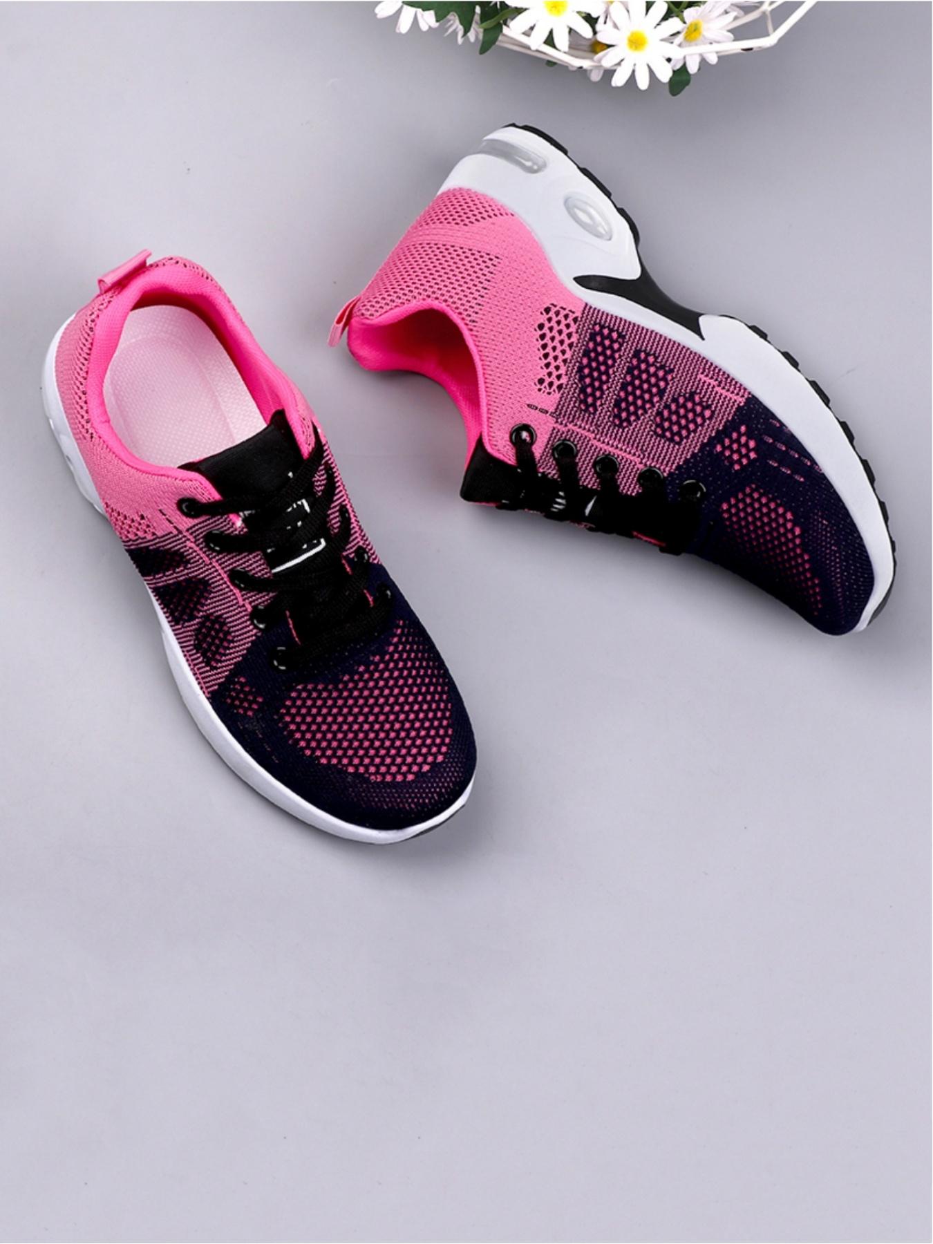 Ladies' casual sports shoes, trendy woven mesh breathable sports shoes, comfortable air cushion design, lightweight rebound, multi-color splicing fashionable color collision, preferred for daily commuting light sports wear