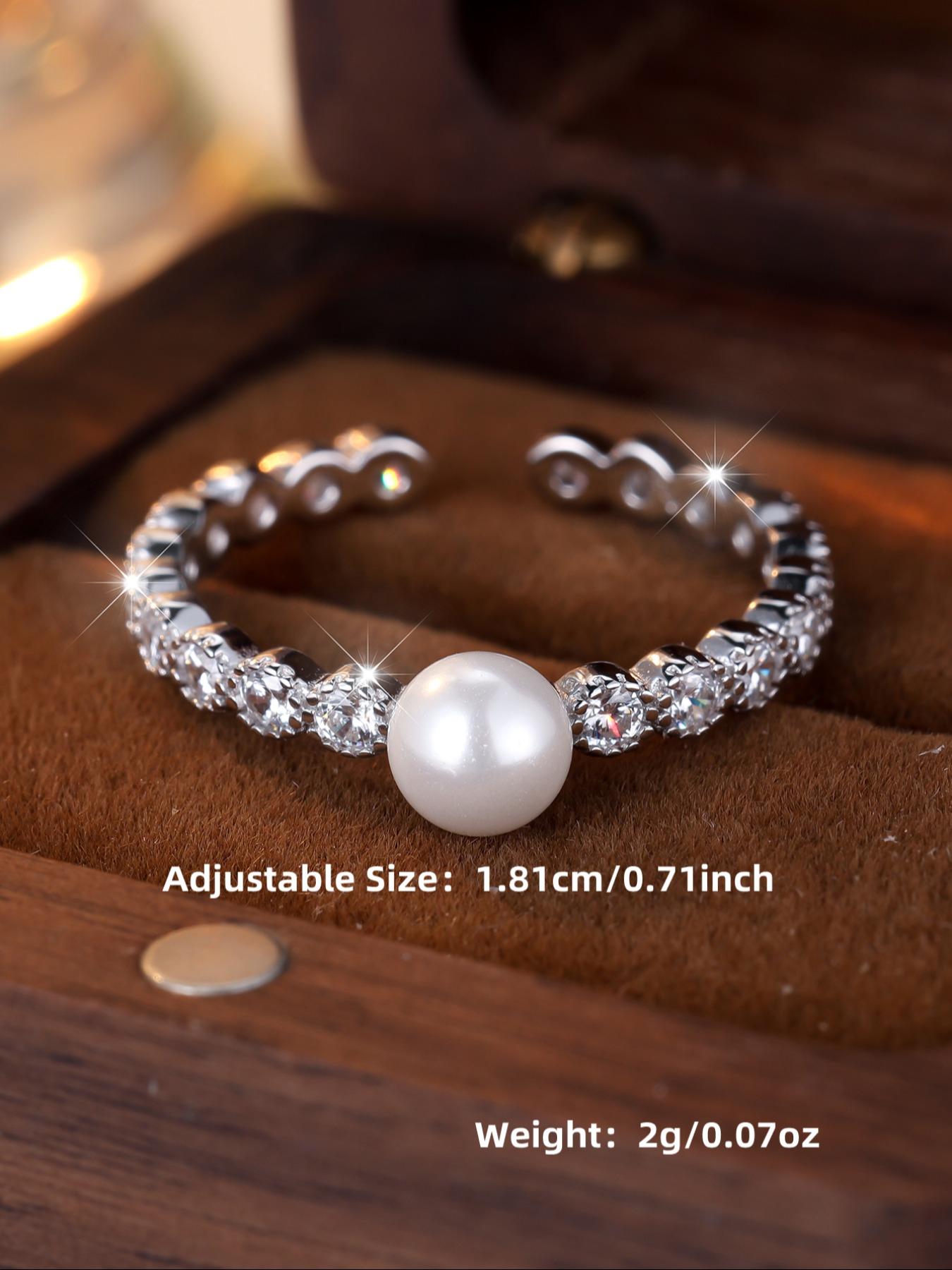 S925 Sterling Silver Ring synthetic pearl engagement ring, stackable promise ring for women & girls, minimalist style, anniversary and Valentine's Day gift