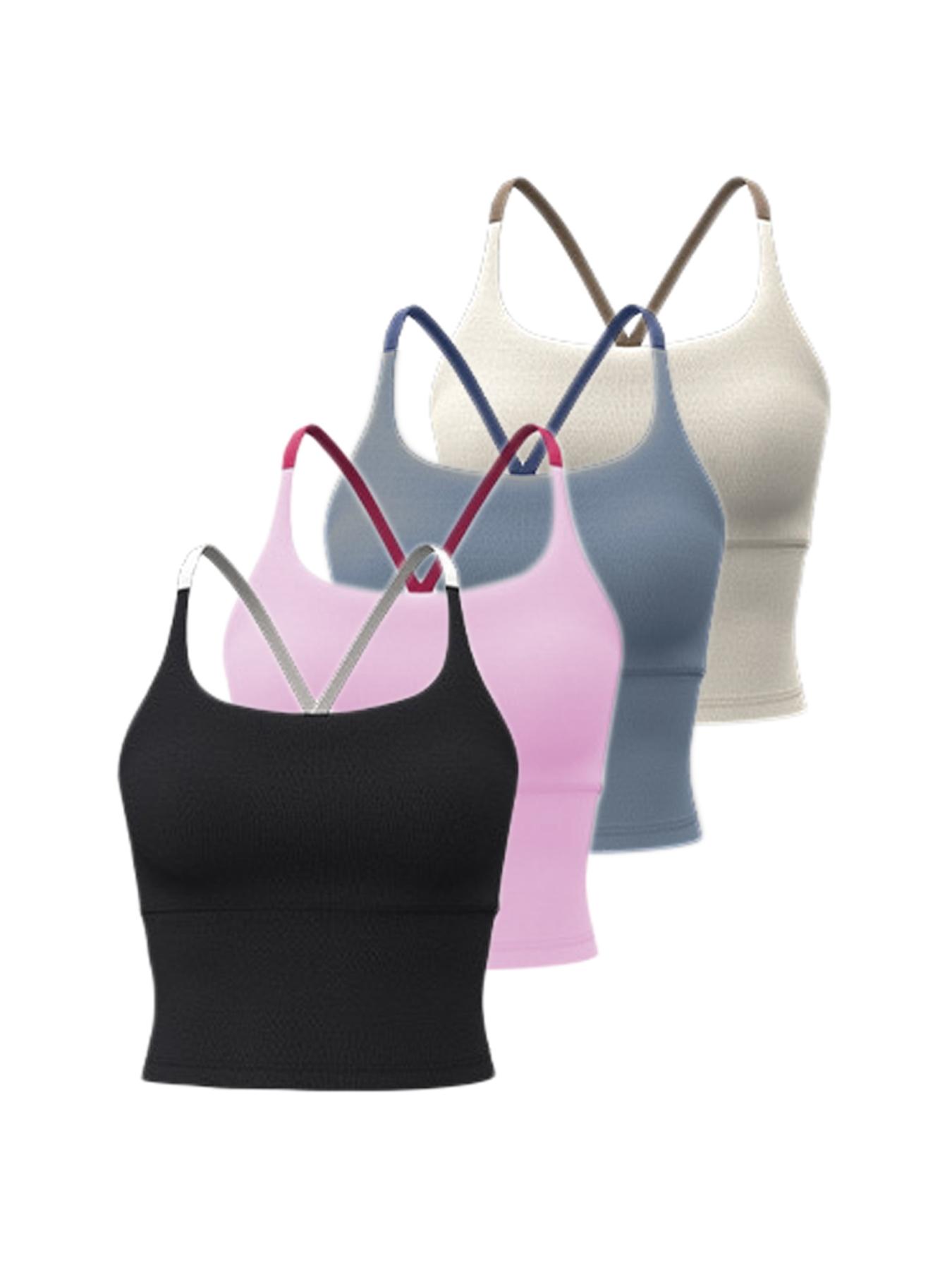 Sporty Women's Plain Criss Cross Sports Bra, Comfort and Durability Sports Crop Cami Top, Ladies Sportswear for Indoor Outdoor Wear, Gym Clothes