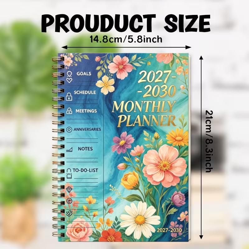 2027-2030 Monthly Planner/Calendar, Office Planner, 4-Year Monthly Planner, Colorful Flower Themed Cover Design Notebook, Yearly Calendar Planning, Monthly Tabs, 48-Month Calendar, 5.5 x 8.3 Inches, Thickened Paper, Elastic Cover, Durable