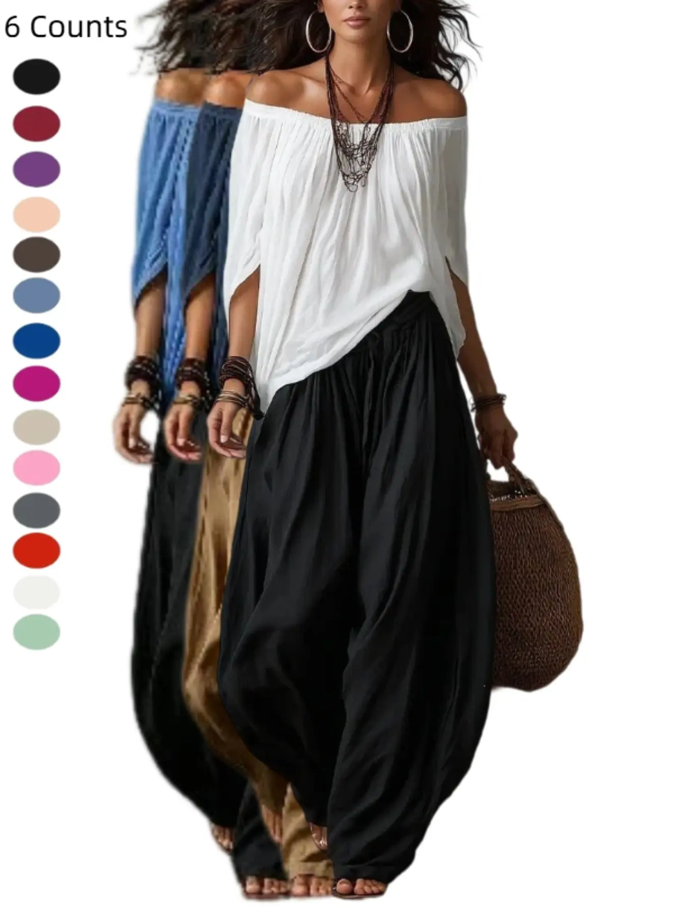 2026 New Long Loose Knit Shoulder-Exposed Top and Lantern Pants Set for Women, Stylish and Comfortable, Perfect for Casual Wear