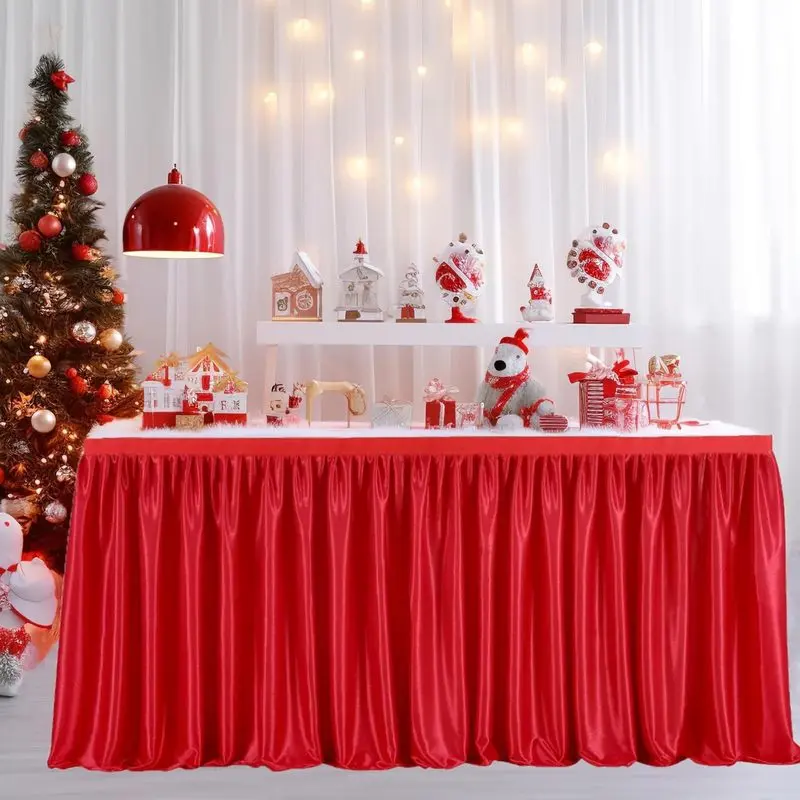Table Skirt for Rectangle Tables Wrinkle Resistant Pleated Ruffle Table Cloth for Banquet, Wedding, Baby Shower, Display Gift Dining Table