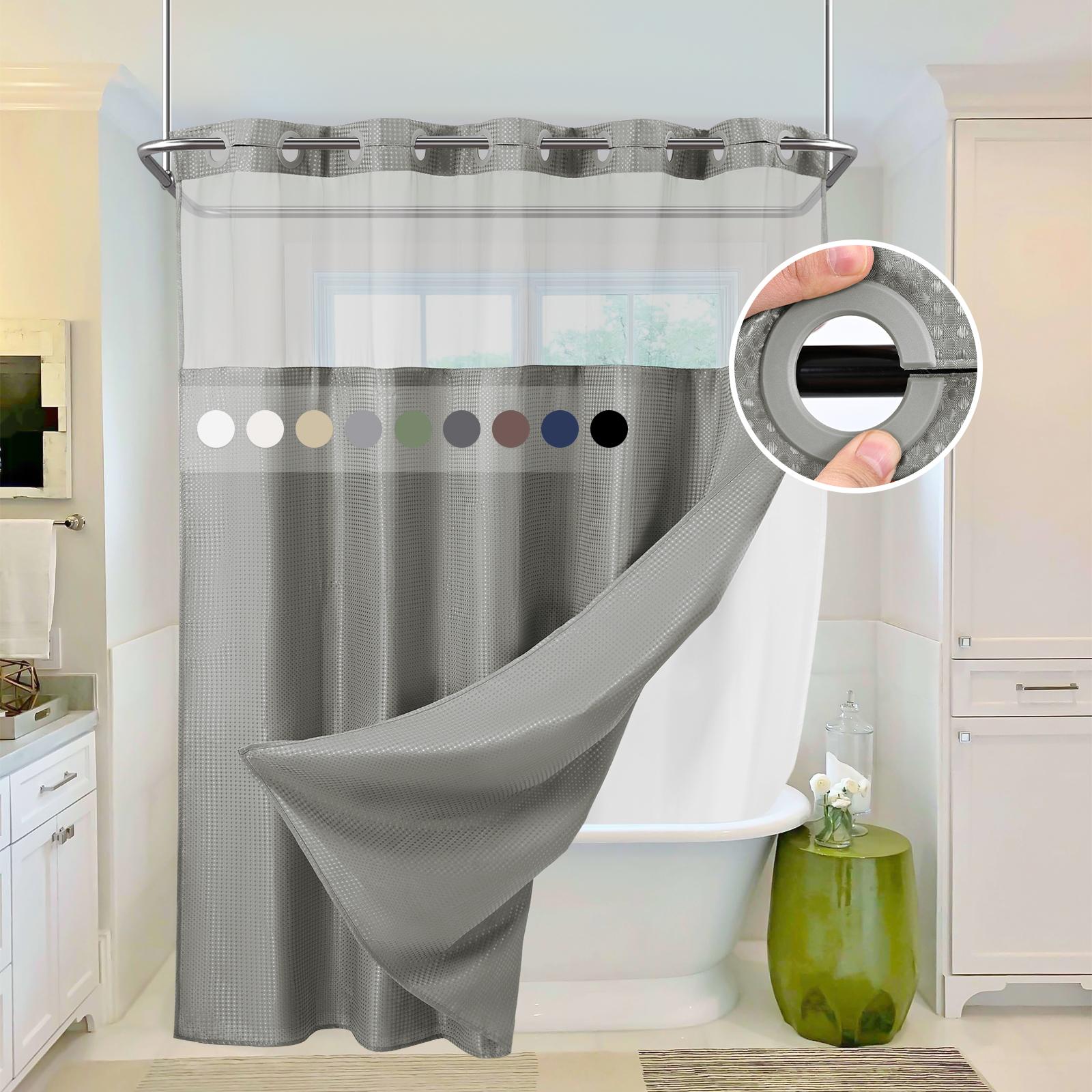 FANI Sage Green Waffle No Hook Shower Curtain with Snap in Liner Waterproof & Washable 72"W x 74"H,72''W x 84''H See Through Top Window Replacement for Bathroom