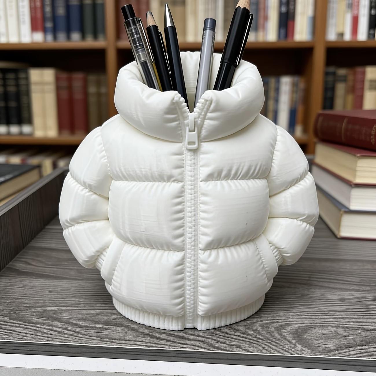 Cute Down Jacket-Shaped Pen Holder & Desktop Organizer, 3D Printed Novelty Coaster Set, Classroom, Home Office Desk Decoration