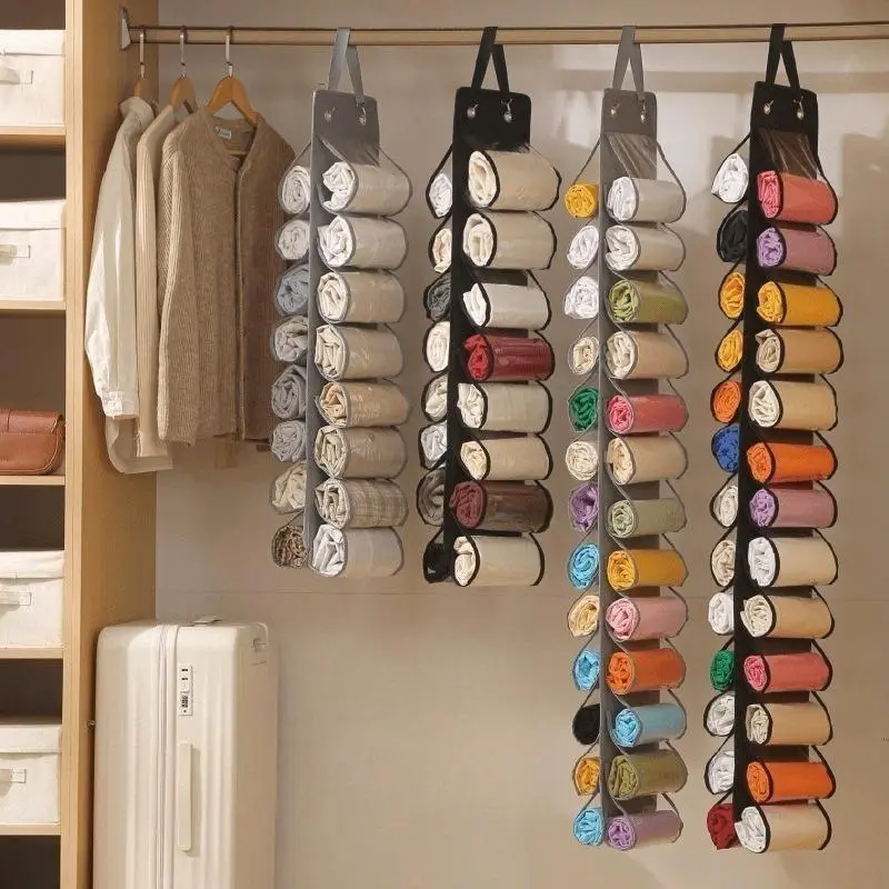 Over-the-Wardrobe-Door Hangable Double-Sided Clothing Storage Organizer - Lightweight Non-Woven Fabric, Odor-Resistant, No Wall Damage, Deep Pockets, 2x More Capacity, Yoga/Casual Use, All Seasons Student Space Saver (Sports & Outdoor Accessory)