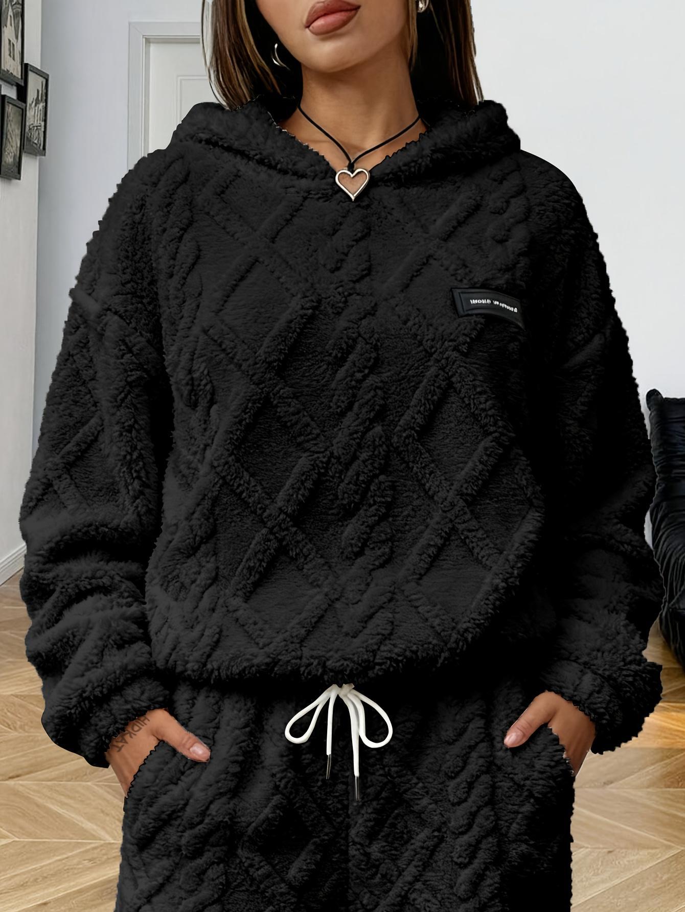 Women’s Minimalist Solid Long-Sleeve Nylon Hooded Sweatshirt - Drawstring Closure, Soft Plush Fleece Lining, Loose Fit Casual Tops & Clothes for Cool-Temperature Indoor Daily Use, Outdoor Activities