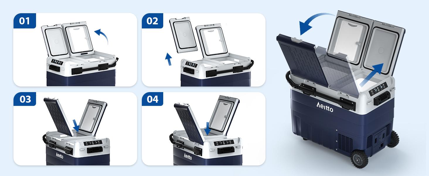 Aeitto 12 Volt Car Refrigerator, 52QT(50L) Dual Zone Portable Car Fridge Freezer -4℉-68℉ Electric Cooler Dual Temp Control Cooling Freezing 12/24V DC & 100-240V AC for Travel, Camping, RV, Road, Home