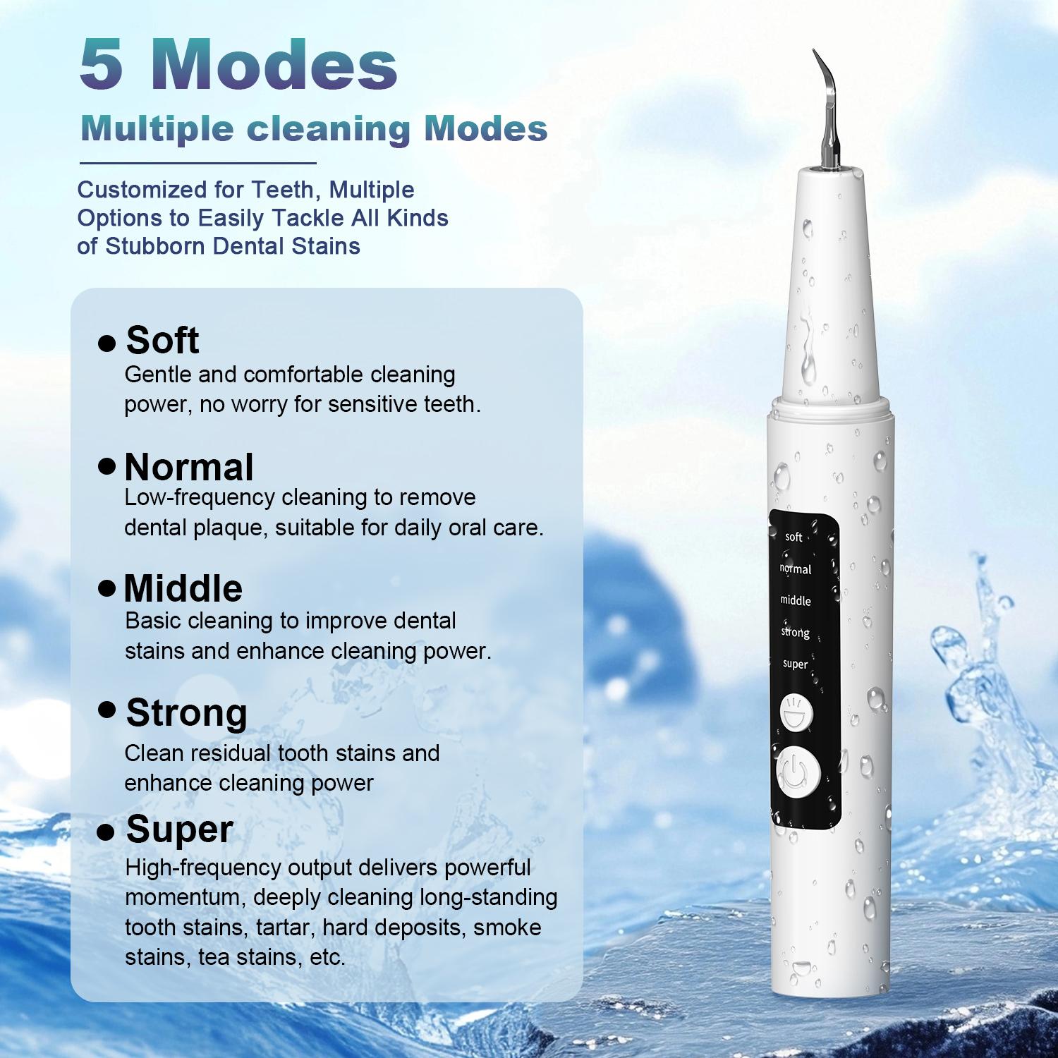#Summervibes Oral Plaque/Tartar Remover for Teeth,Electric Tooth Cleaner Tartar Remover for Teeth with LED Light,5 Modes Rechargeable Teeth Cleaning Kit with Dental Tools, 3 Replaceable Heads for Adult Pet Safe Use Removable Adjustable