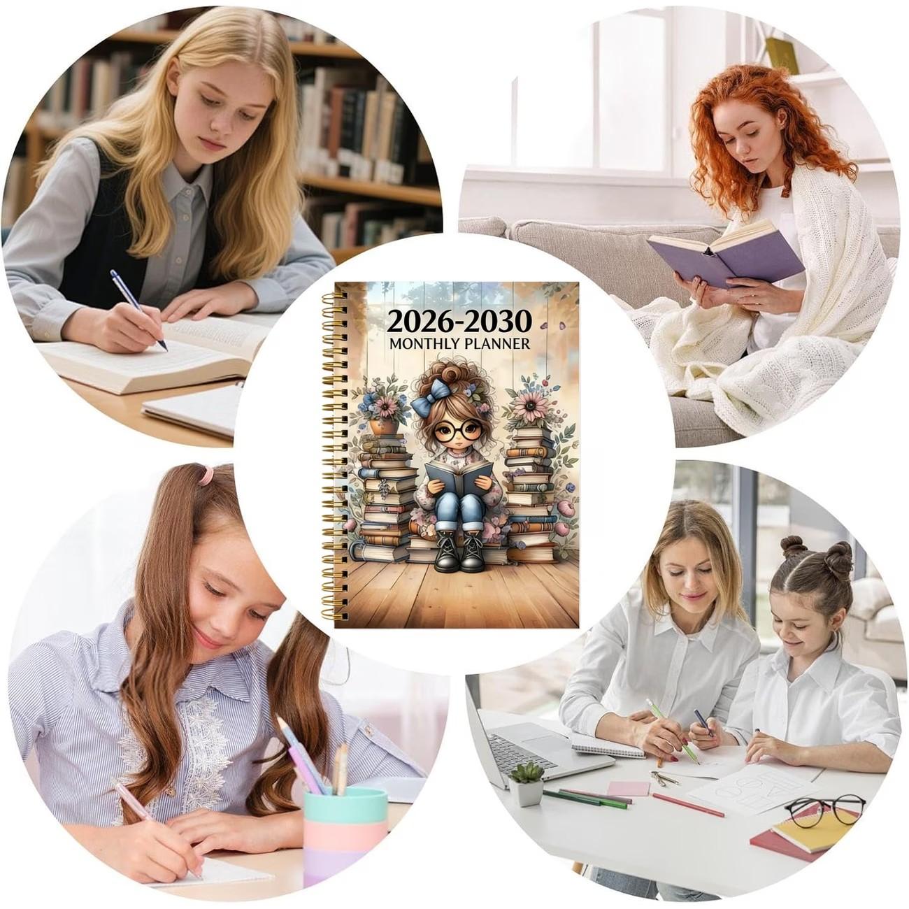 2026-2030 Monthly Planner Calendar, 5-Year Plan Book, Women Reading Lovers Cover Design, Annual Plan, Month Labels, 60 Months, 5.5x8.3 Inches