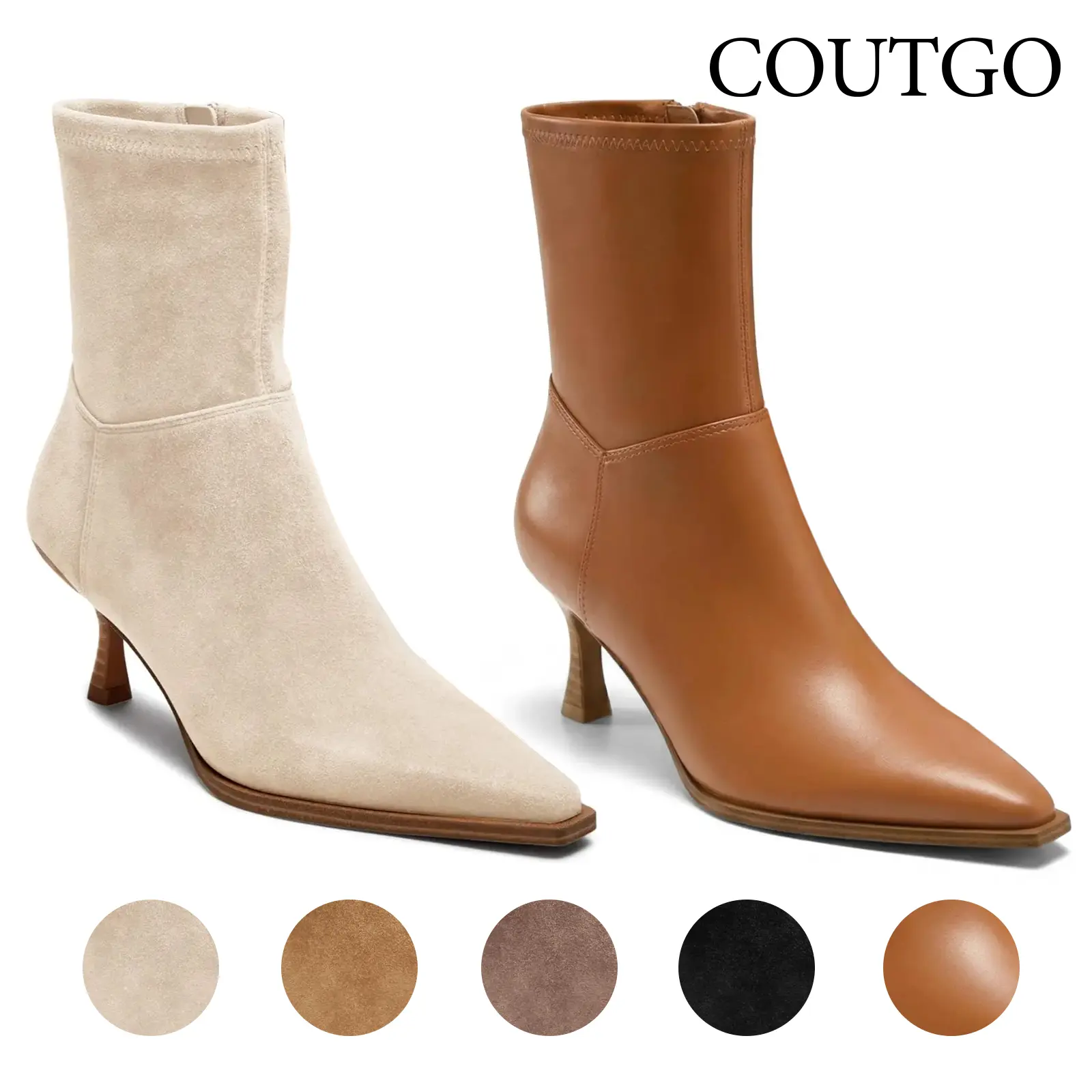 Coutgo Womens Kitten Low Heel Ankle Boots Pointed Toe Side Zipper Short Booties Fall Shoes tiktokshopbacktoschool