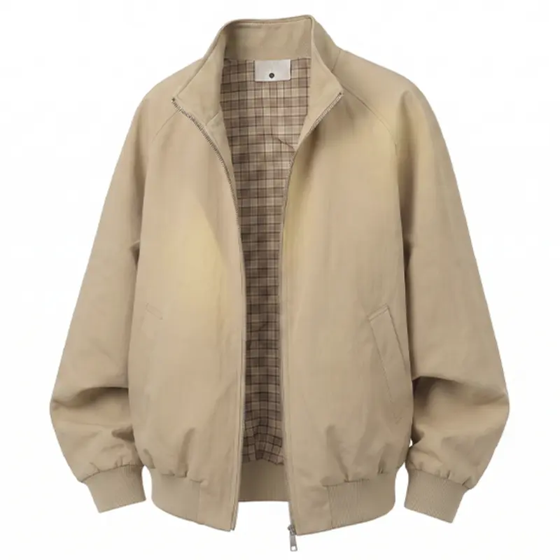 Men Stand Collar Harrington Jacket, Full Zip Closure, Plaid Lining Inside, Side Hand Pockets, Ribbed Cuffs & Hem, Loose Casual Fit, Minimalist Commuter Outerwear # sohochic