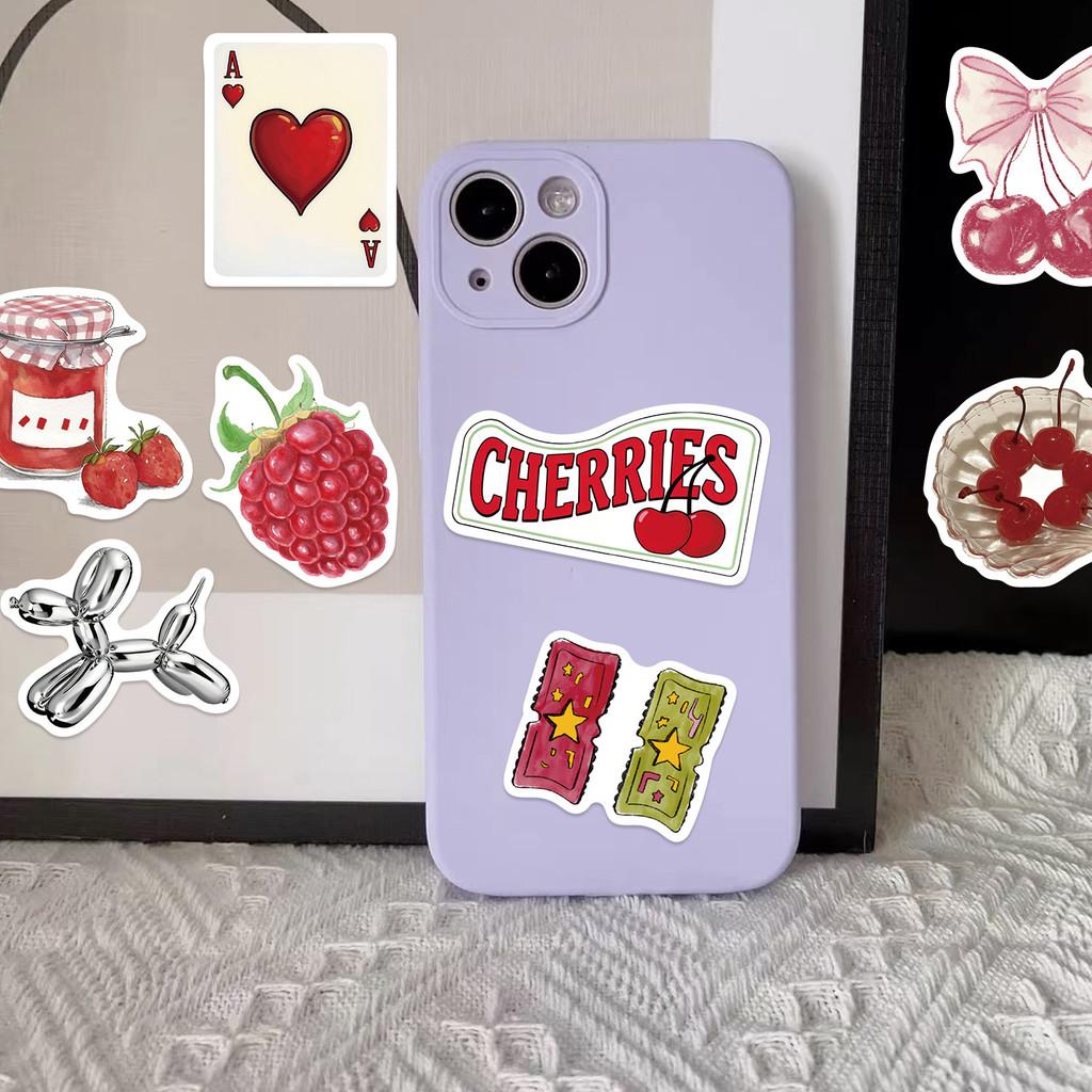 100Pcs Red Cherry Girl Retro Aesthetic Graffiti Stickers Waterproof PVC Decals for Guitar