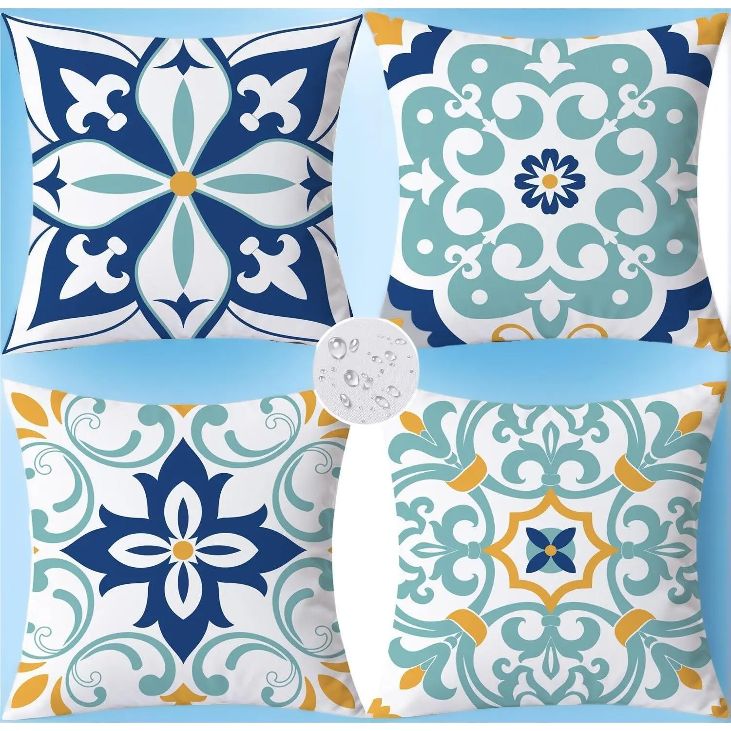 4 Pack 16*16 Waterproof Outdoor Cushion Covers Boho Floral Decor Pillowcases for Patio Garden Sunbrella Furniture