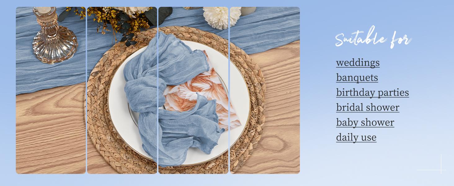 FANI 42/60/84/100 Pack Gauze Cheesecloth Napkins Wrinkled Table Napkins Soft Cotton Cloth Napkins Rustic Decorative Napkins for Weddings Party Dinner Table Everyday Use, 20 x 20 Inch Tableware Decorations Supplies Decorations Supplies