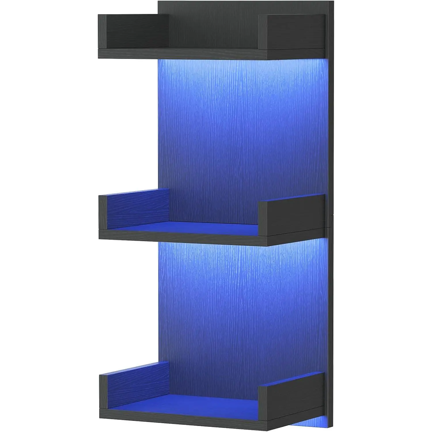 Floating Wall Shelves with LED Lights, Floating Shelf Wall Mounted | Shelf for Storage, Vertical Display Stand, Modern Column Rack, for Bedroom, Livingroom, 3-Tier, 25.6 Inches, Black BK43DBJ01