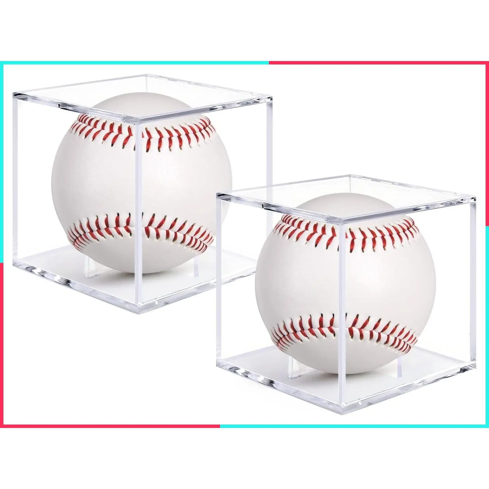 2 Pack Baseball Display Case, UV Protected Acrylic Holder Cube, Memorabilia Autograph Ball Protector Boxes for Official Size Ball