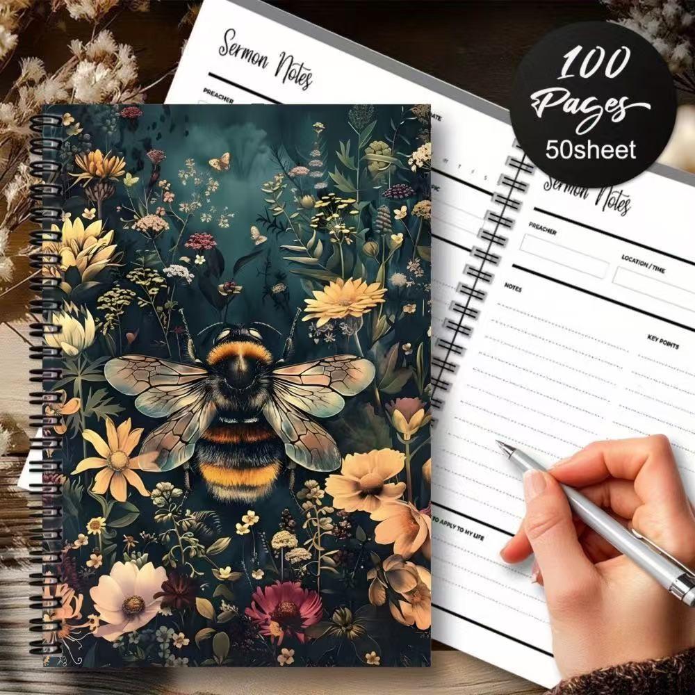 New Cross-Border Bestselling Hive Flower Notebook, 100 Pages Sketchbook, Spiral Coil Journal, Sticky Notes Pad, Ideal for Drawing and Note-Taking