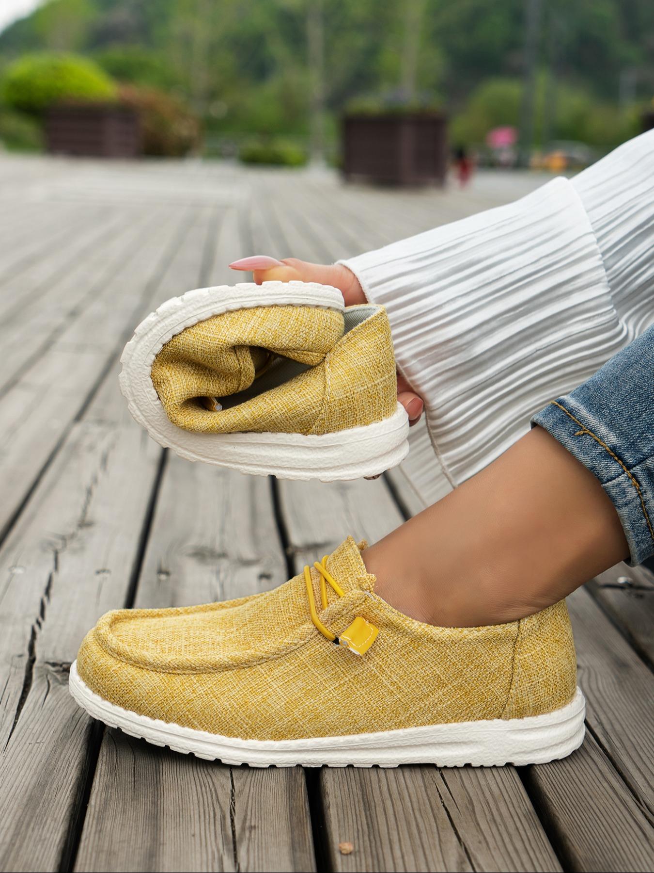 Women's Fashionable Plain Color Round Toe Slip on Sneakers, Lightweight Breathable Comfortable Lace-up Flats Shoes, Casual Comfortable Sports Walking Shoes, Casual Trendy Flat