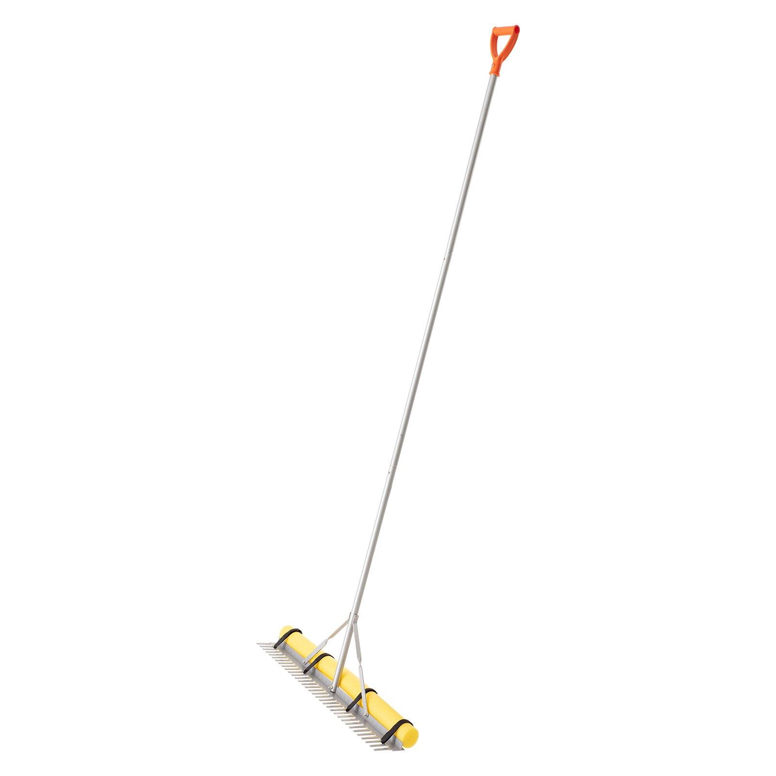 VEVOR Heavy Duty Aluminum Landscape Rake, 36 in Wide Head, 102 in Adjustable Handle Length, 52ft Rope, 5.07 lbs, 102.01x36x4.92 in Size, for Soil Loosening, Beach Care, Pond Maintenance