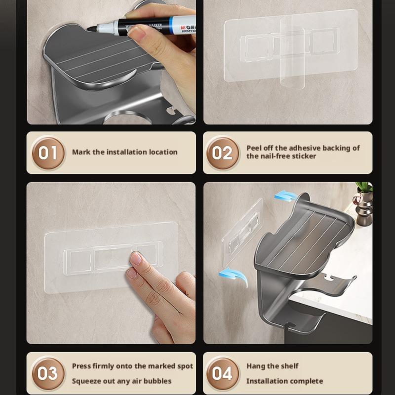 Multifunctional No-Drill Bathroom Hair Dryer Stand, Bear Head Integrated Hair Dryer Rack, Space-Saving Storage Solution for Bathrooms