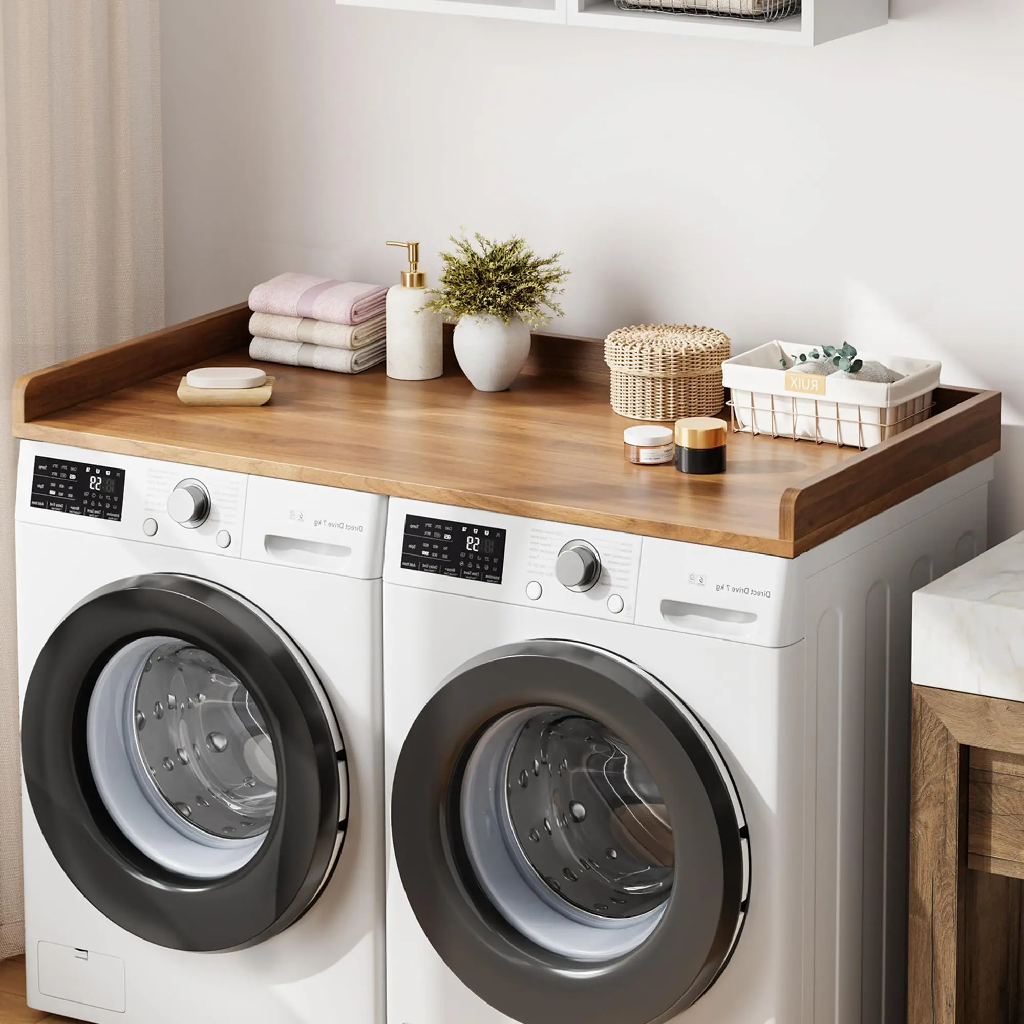 GARVEE - Washer and Dryer Countertop, 54 x 27.6 Inch Wooden Countertop with Edge Rails, Washer and Dryer Decor for Laundry Organization and Storage