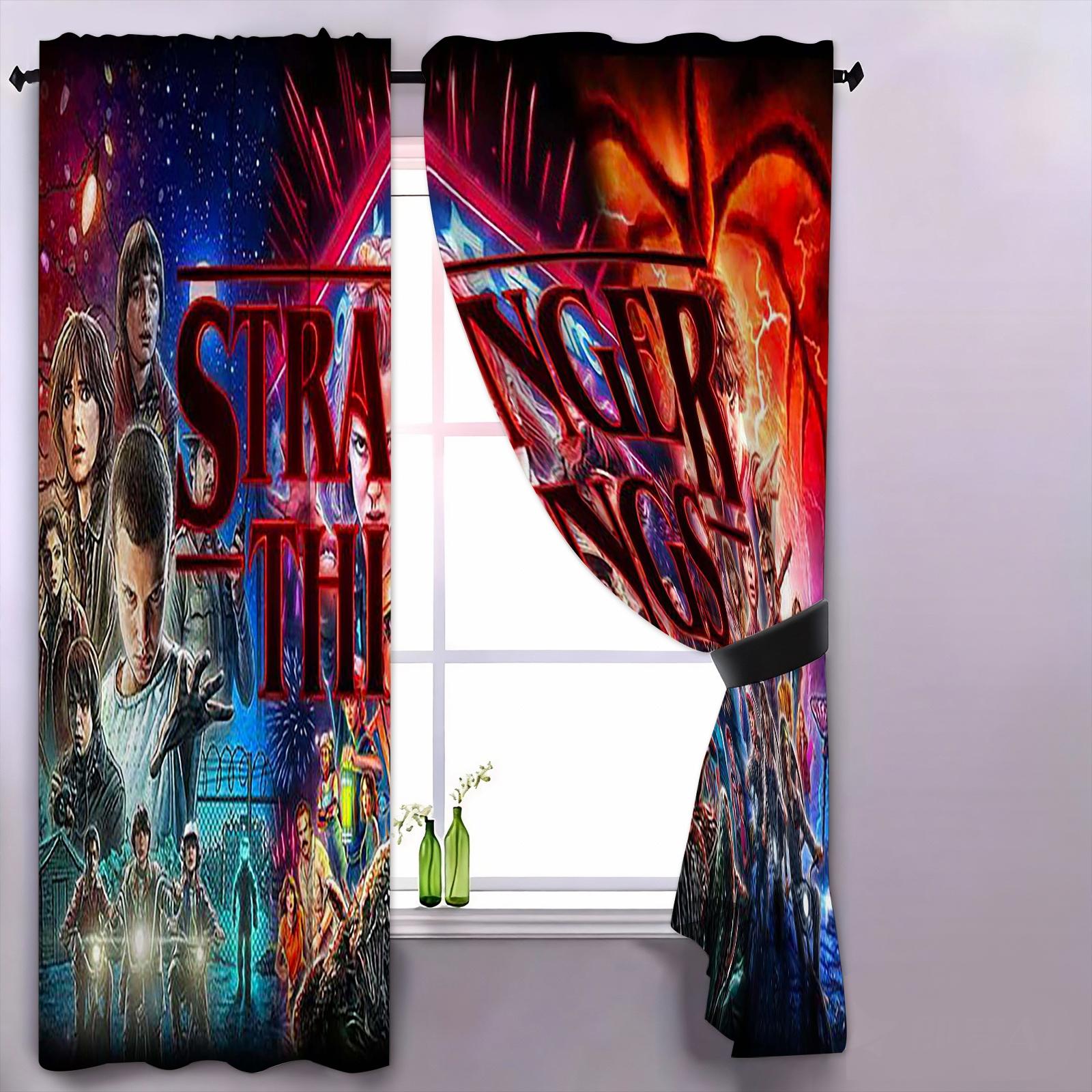2pc Stranger Things Sci-Fi Curtain Set, Retro 80s Style Light Blocking Window Curtain Drapes, High-Quality Print, Easy Wash, Ideal for Bedroom & Gaming Room