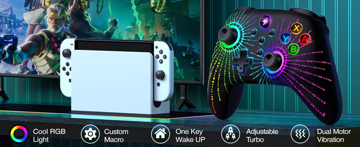 ESYWEN Wireless Switch Controller for Nintendo Switch Controller/Lite/OLED, LED Wired PC Game Joysticks - Wireless iOS/Android Remote,  Game Accessories Gamepad & Standard Controller