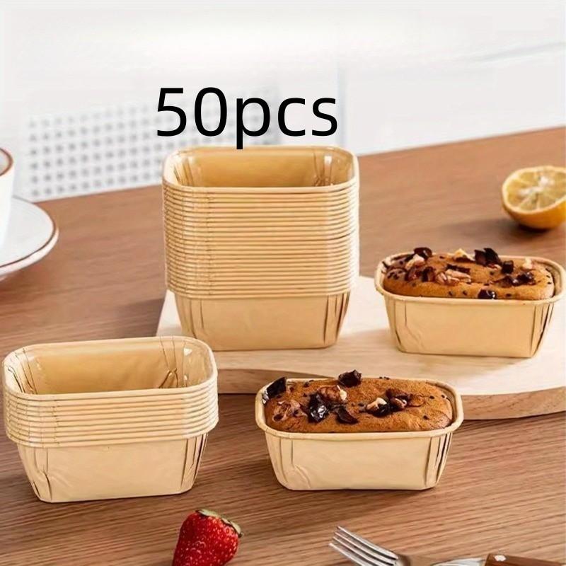 50pcs Anti-Oil Baking Cups Set, Rectangular Mini Size, Grooved Edges Leak-Proof, Stackable Even Baking for Bread Cupcakes Desserts, Baking Tools