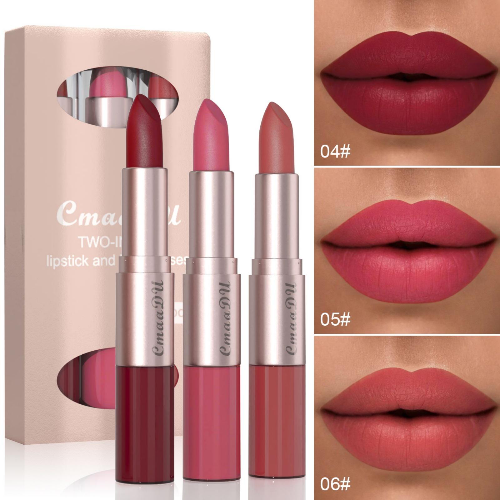 3pcs 2 In 1 Lipstick Lip Glossy Set Makeup Easy To Apply Matte Long Lasting Waterproof Double Ended Lipglossy Lipsticks Best Choice Cosmetic