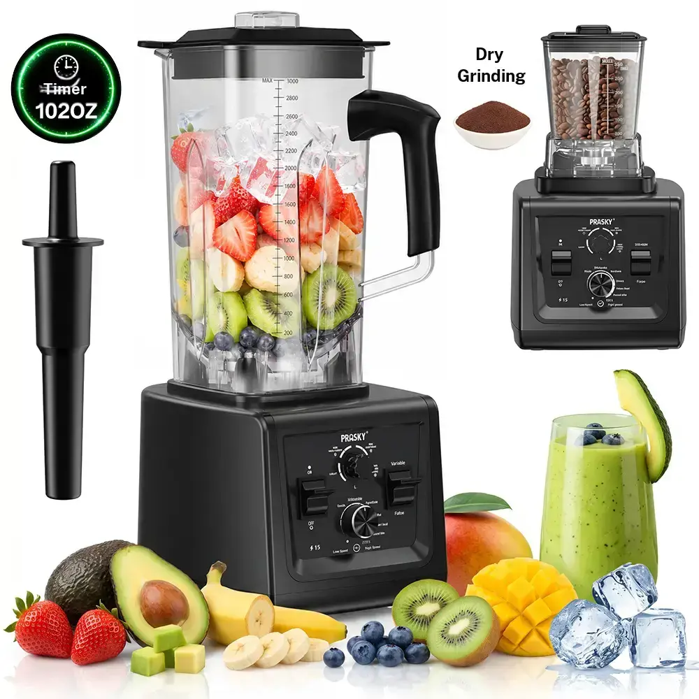 Prasky 102oz Timer blender, Large capacity Smoothies Blenders, PRASKY Max 2500Watts/1000Watts Blender and Grinder Combo Powerful Kitchen Blender 102oz BPA Free 2 Containers Countertop Blenders Ice Crushing, gifts for mom Multifunction Durable tiktokshopba