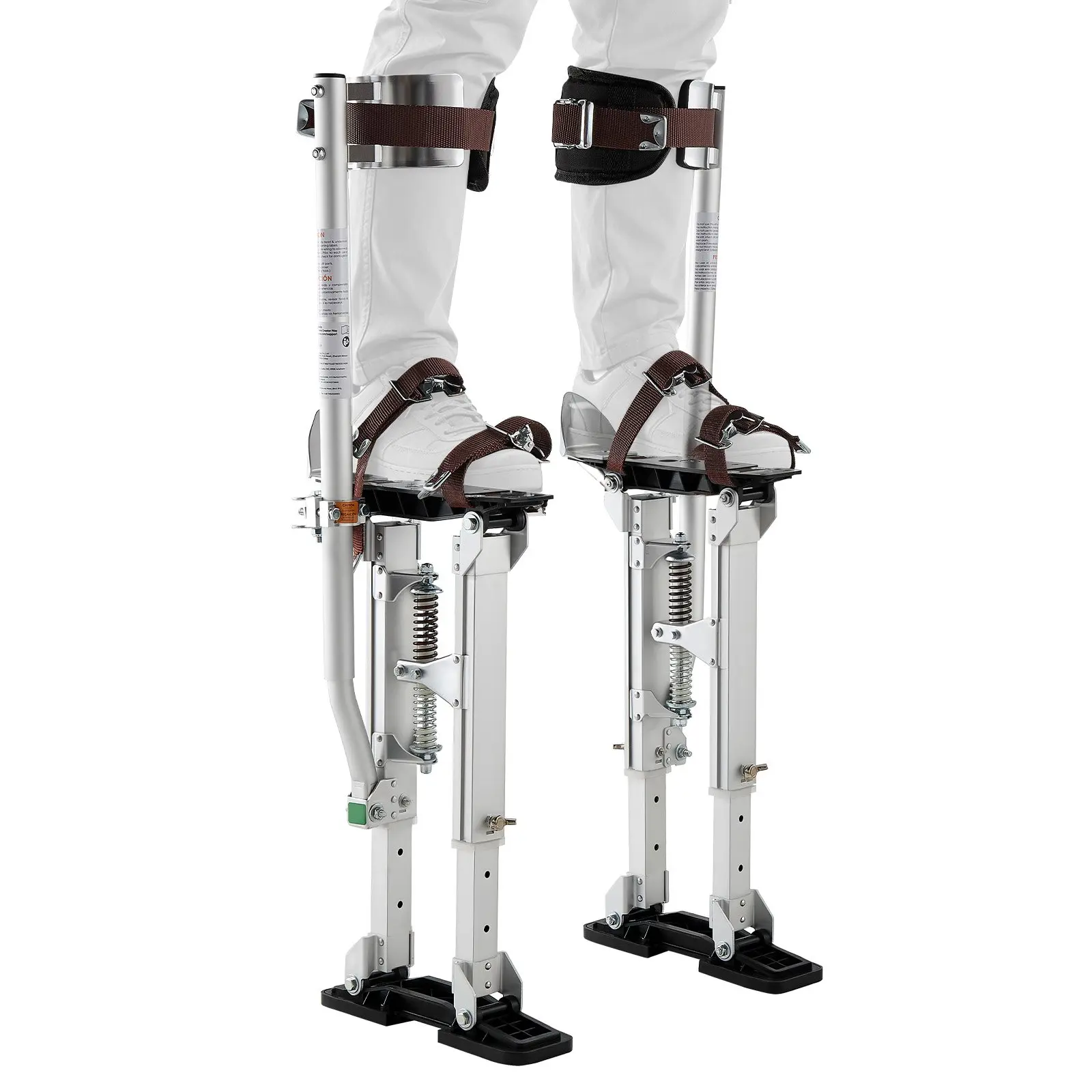VEVOR Drywall Stilts, 16.1-24.1 in Adjustable Aluminum Painter Stilts, 228 lbs Load Capacity, Non-Slip Rubber Feet, Dual Spring Shock Absorption, Comfortable Leg Straps for Painting, Decoration, Silver