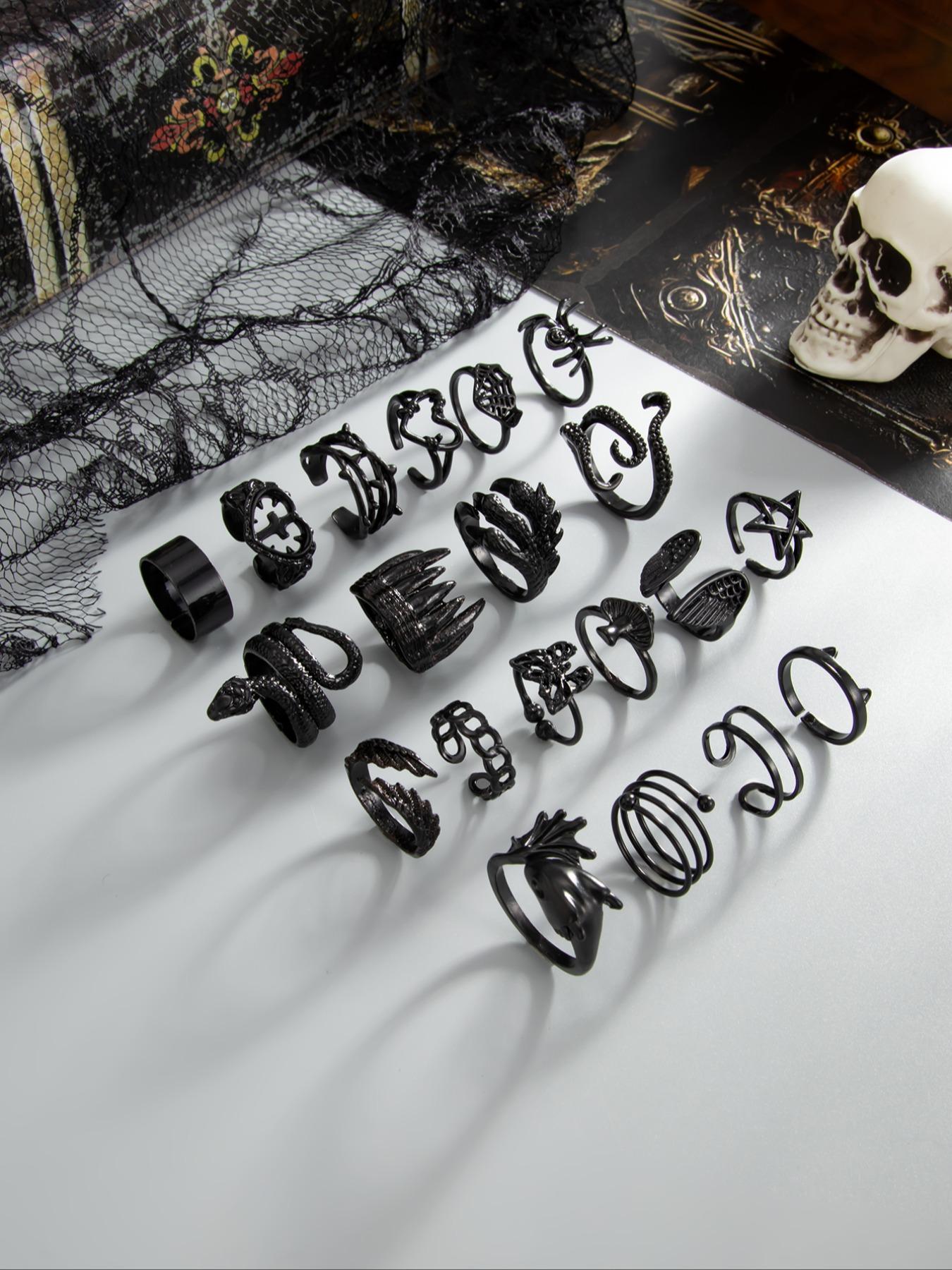 20-Piece Punk Gothic Ring Set, Butterfly Spider Wing Design, Women's Witchy Jewelry for Party Daily Holiday Gifts, All-Season Wear