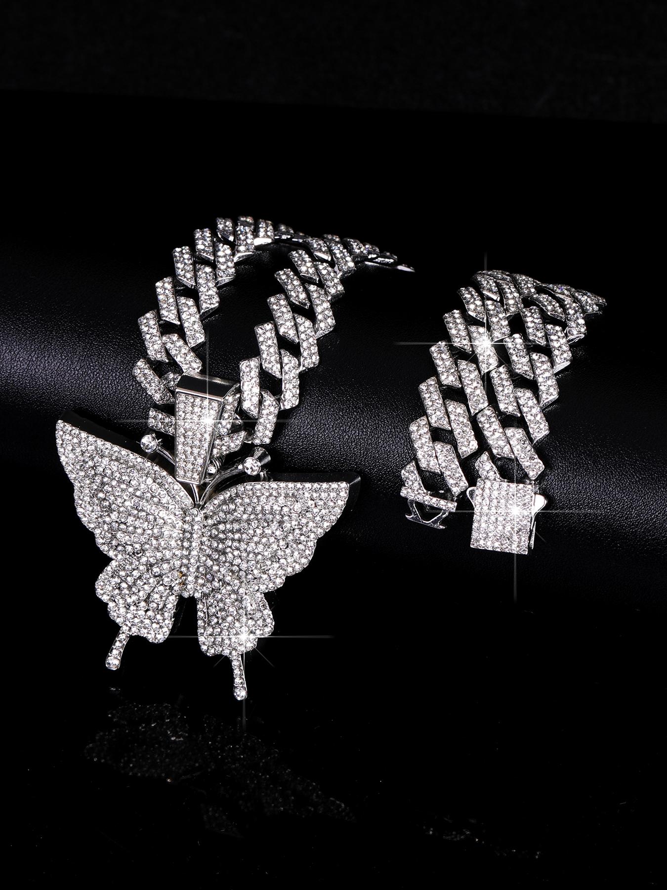 Fashion Hip-Hop Style Colorful Butterfly Pendant Necklace, Unisex Punk Bling Animal Jewelry, Ideal Gift for Friends, Daily Wear Accessory, Fashion Cool Accessories