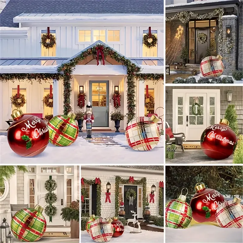 23.6 Inch Large Christmas Balls, Outdoor Yard Christmas Party Decor Supplies, Oversized Giant Christmas Orbs, Yard Large Inflatable Decor Balls with Snowflake Design, Luxurious Vintage Hanging Large‑Size Outdoor Christmas Decor Ornaments