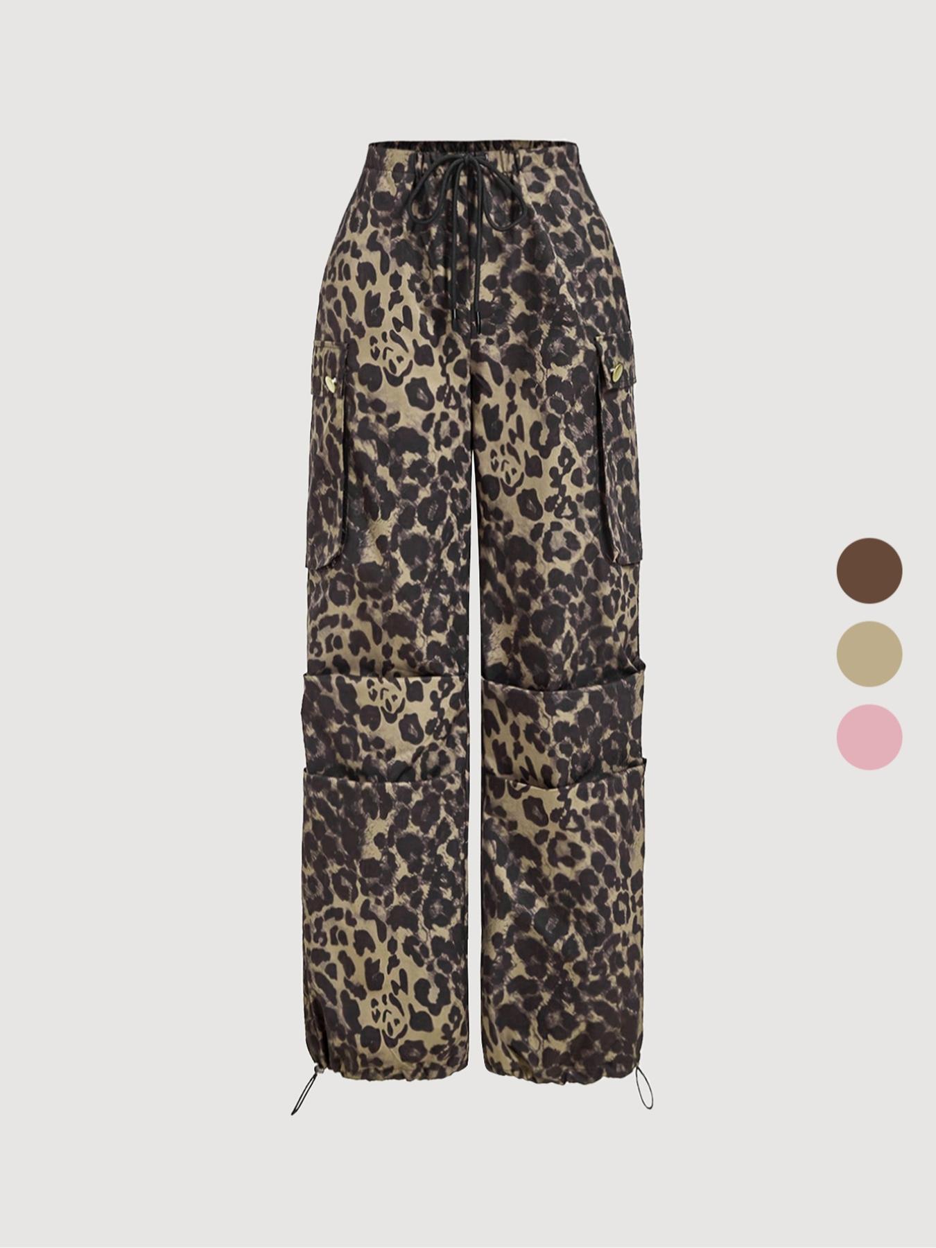 Women's Leopard Print Cargo Pants, Casual Fashion Trousers for Daily Wear, Ladies Bottoms for Summer