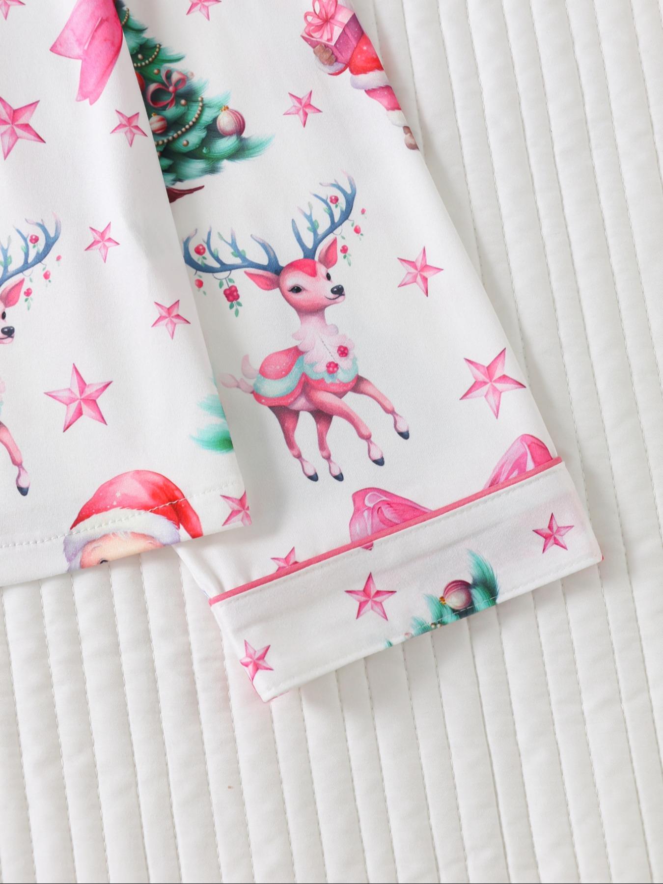 Two-piece Set Women's Christmas Print Button Front Pocket Shirt & Elastic Waist Pants Pyjama, Casual Comfy Long Sleeve Collared Top & Trousers Pajama Set, Women's Sleepwear for Spring & Fall