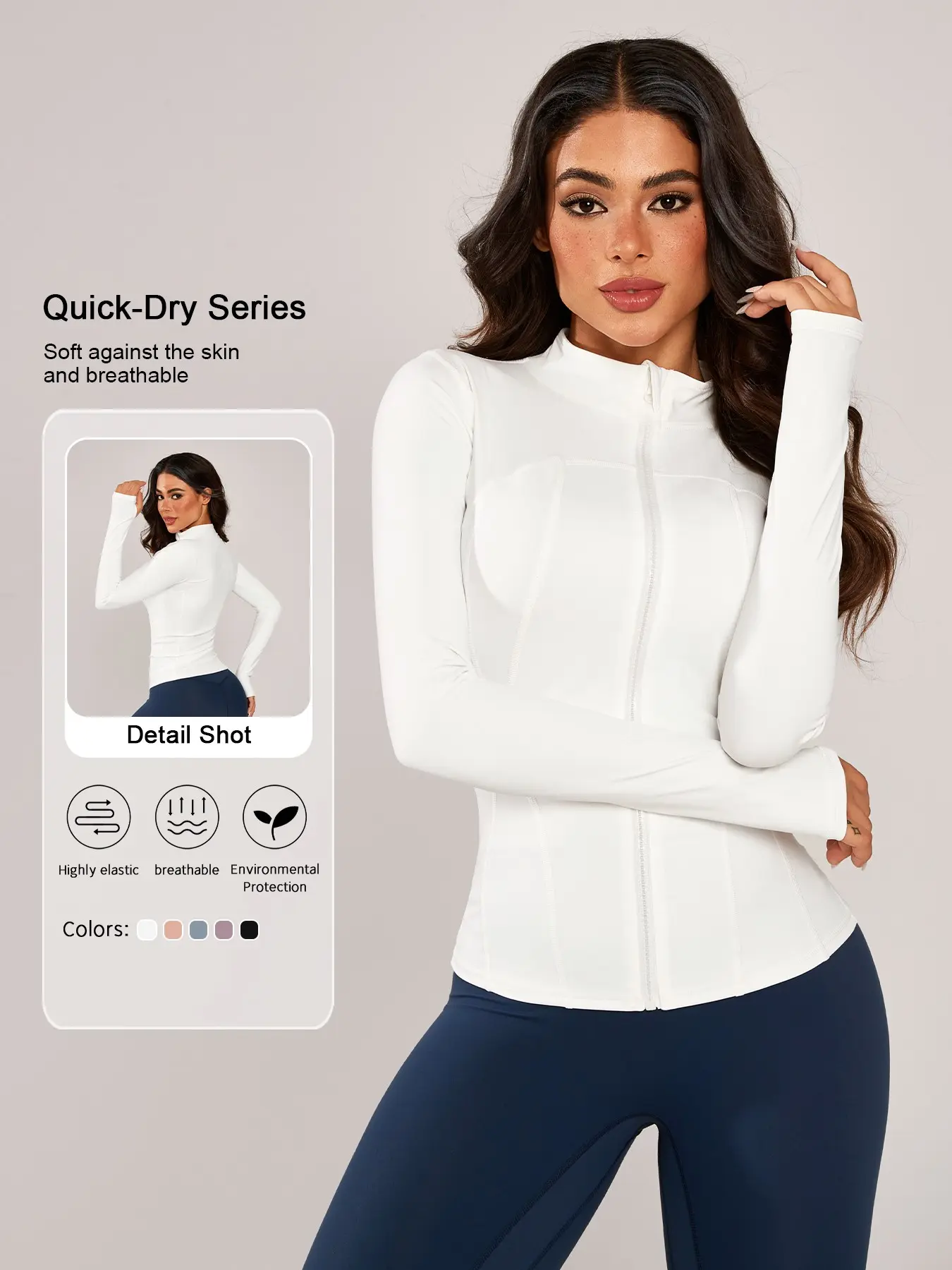 Women's Stand Collar Zip Front Jacket, Thumb Hole Design, Comfortable Sweat Wicking Breathable Training Long Sleeve Lightweight Sports Jacket for Gym & Outdoor Cycling, Athletic Jackets, Sports Outerwear, Sporty Breathable Outerwear