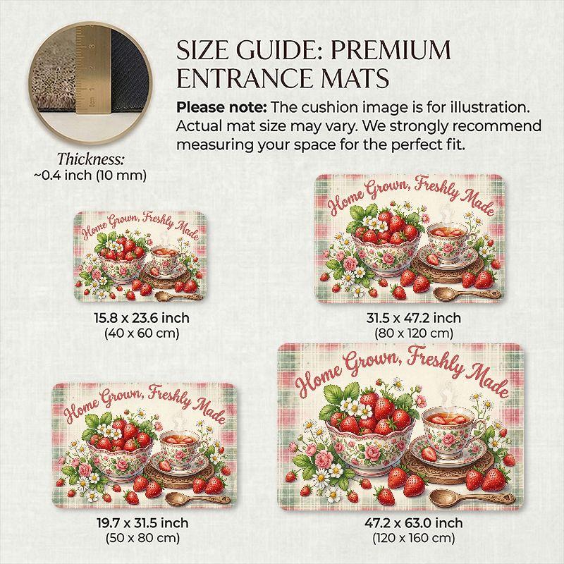 Vintage Pink Green Plaid Strawberry Tea Doormat Soft Cozy Thick Flannel Plush Non Slip Machine Washable Entryway Rug For Indoor Bedroom Kitchen Bathroom Living Room Office Outdoor Porch Balcony Hallway Treads Stair Non-Slip