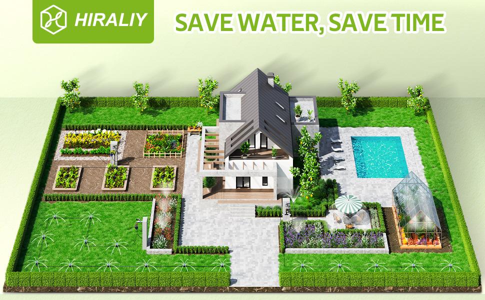 HIRALIY Automatic Drip Irrigation Kits with Water Timer, Quick Connector Garden Watering System with Easy Programmable Hose Timer, Outdoor Watering