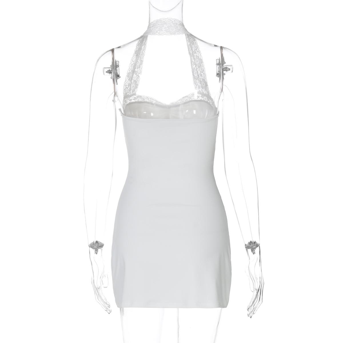 Halter Neck Double Layer Lace A-Line Dress Women's 2025 Summer New Casual Sexy Ruched Bust Party Club Dating Dress Beach Vacation Outfits Vibes Dress