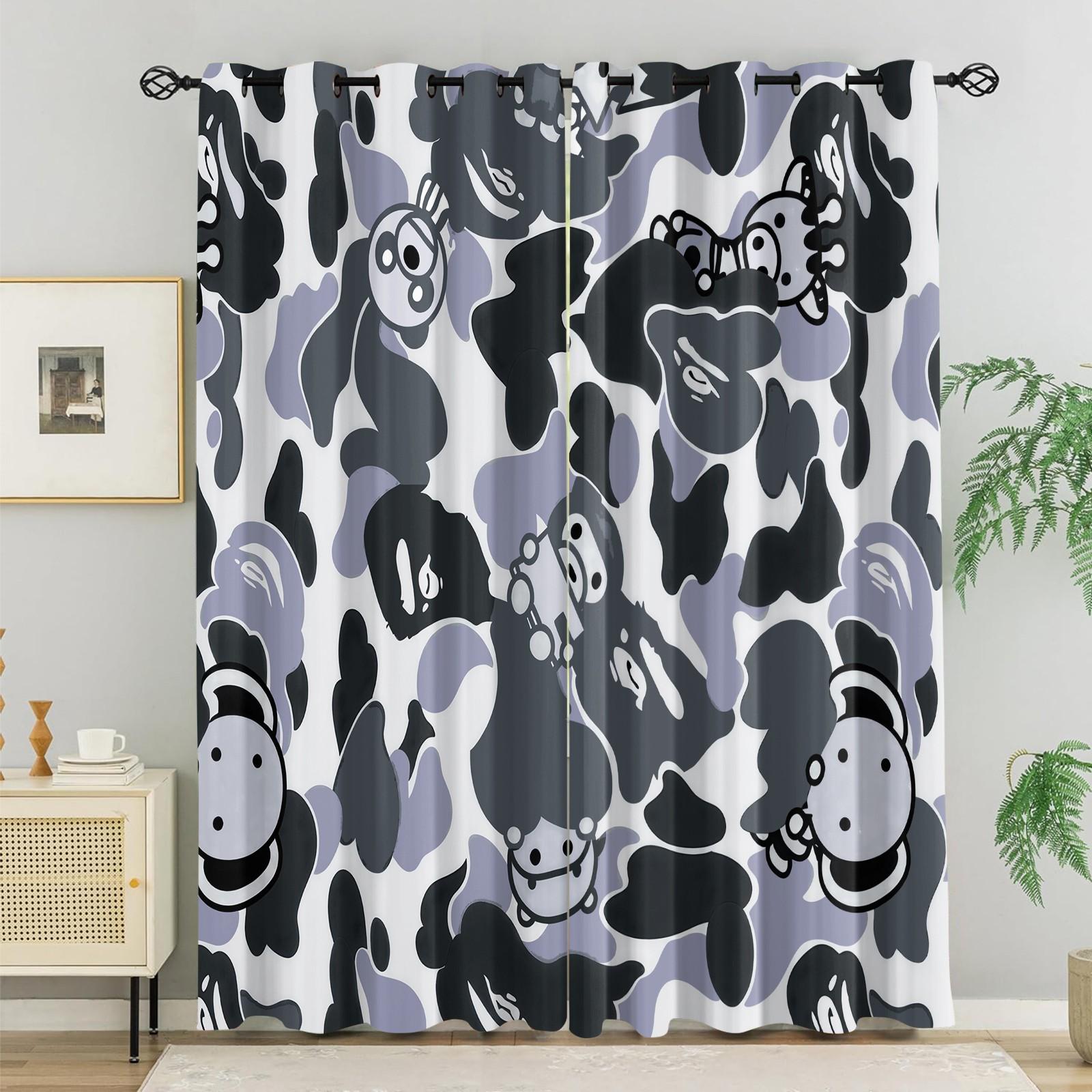 2 PCS Cartoon Camouflage Anime Style Blackout Curtains, Youthful Personalized Decorative Window Curtains, Easy to Open & Install, 85% Blackout Rate, Perfect Housewarming Christmas Birthday Gift for Teens & Trendy Toy Lovers