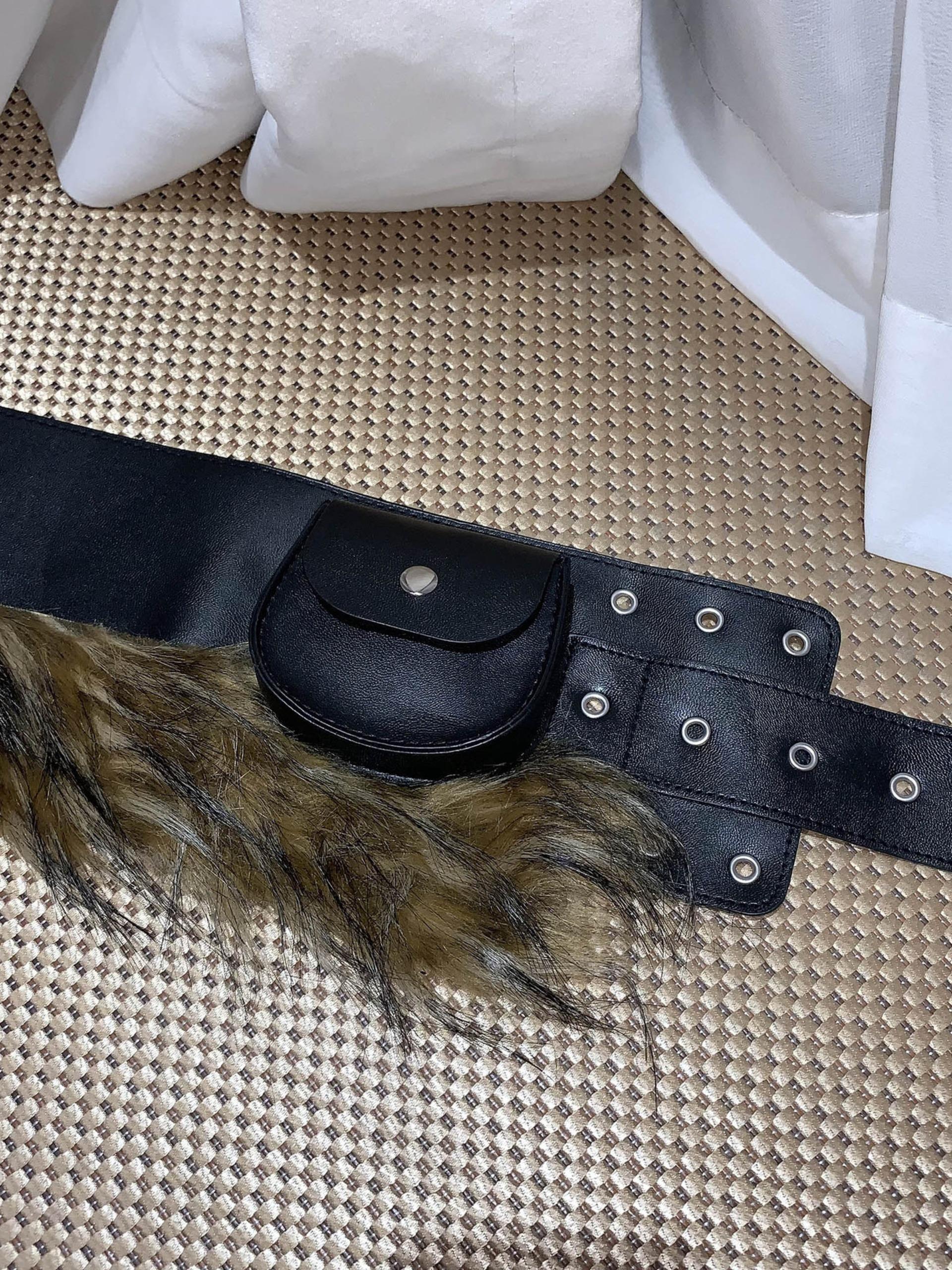 Wide Belt Mini Waist Bag, Plush Oval Mouth Pouch, Tummy Pouch, Stage Performance Costume Accessory, Patchwork Design, All Seasons Wear