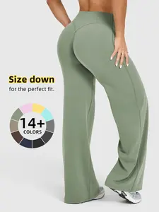 Women's Spring Summer Bell Bottom Pants, High Waist Loose Straight Leg Sports Pants, High Elastic Outdoor Sports Pants, Casual Versatile