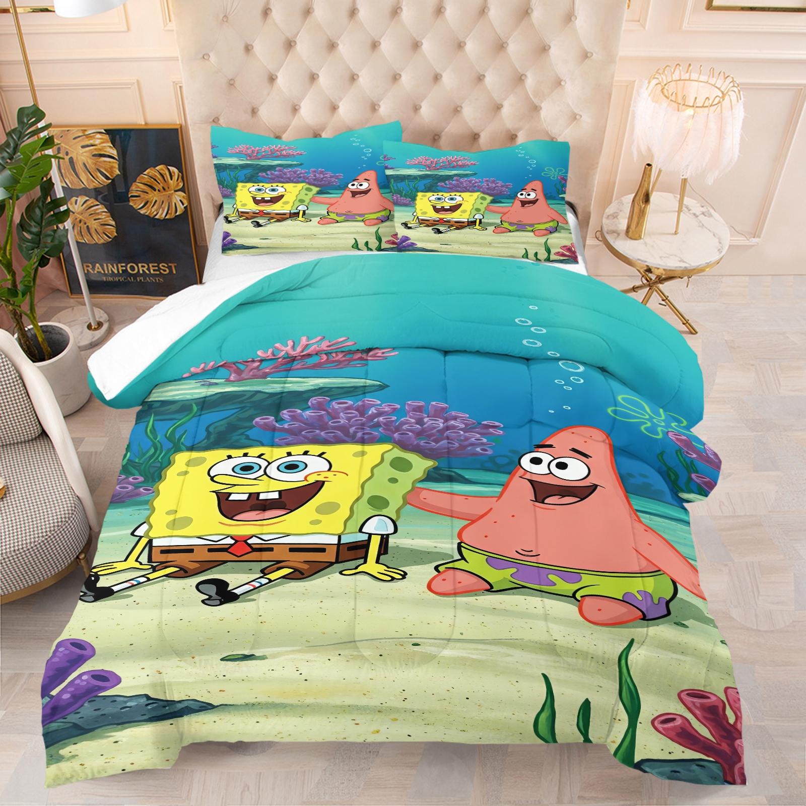 Spongebob Pattern Comforter Set, Soft And Durable Bedding Set, Includes 1 Comforter And 1 Or 2 Pillowcases, Daily Holiday Birthday Gift Bedroom Decor For Kids And Adults