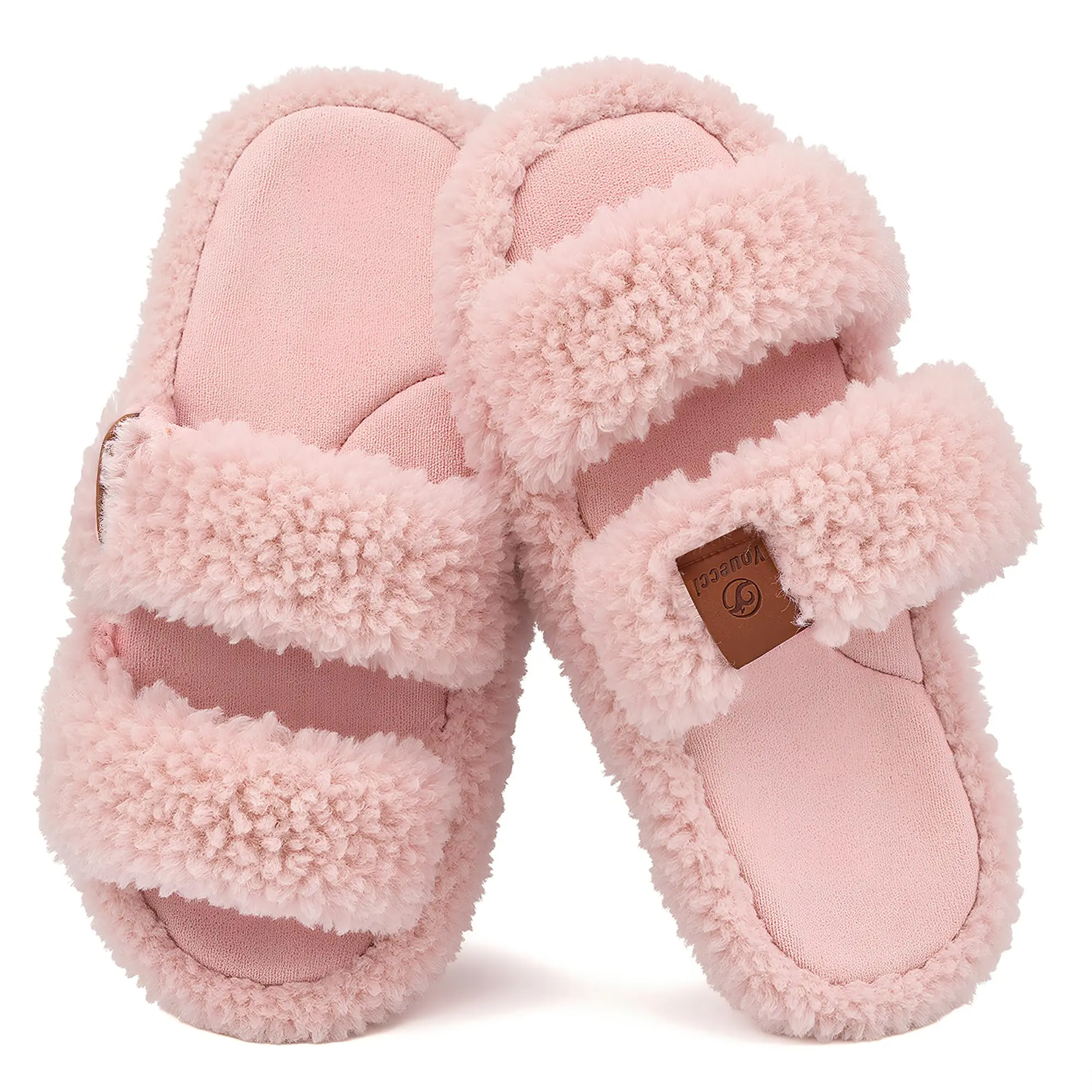 Women's Fluffy Memory Foam Slippers Womens Fuzzy Open-toe Slippers Soft Comfy Memory Foam Indoor House Shoes Pink Footwear Flipflop Stylish Fur