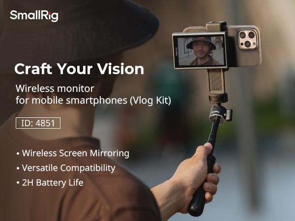 SmallRig Phone Vlog Selfie Monitor Screen for iphone17 Pro/MAX for Huawei for S24/S25, w/Magnetic Phone Holder Clip Mount & Wireless Remote, Sync Rear Camera for Selfie Vlog Live Stream Phone Filmmaking - 4851B