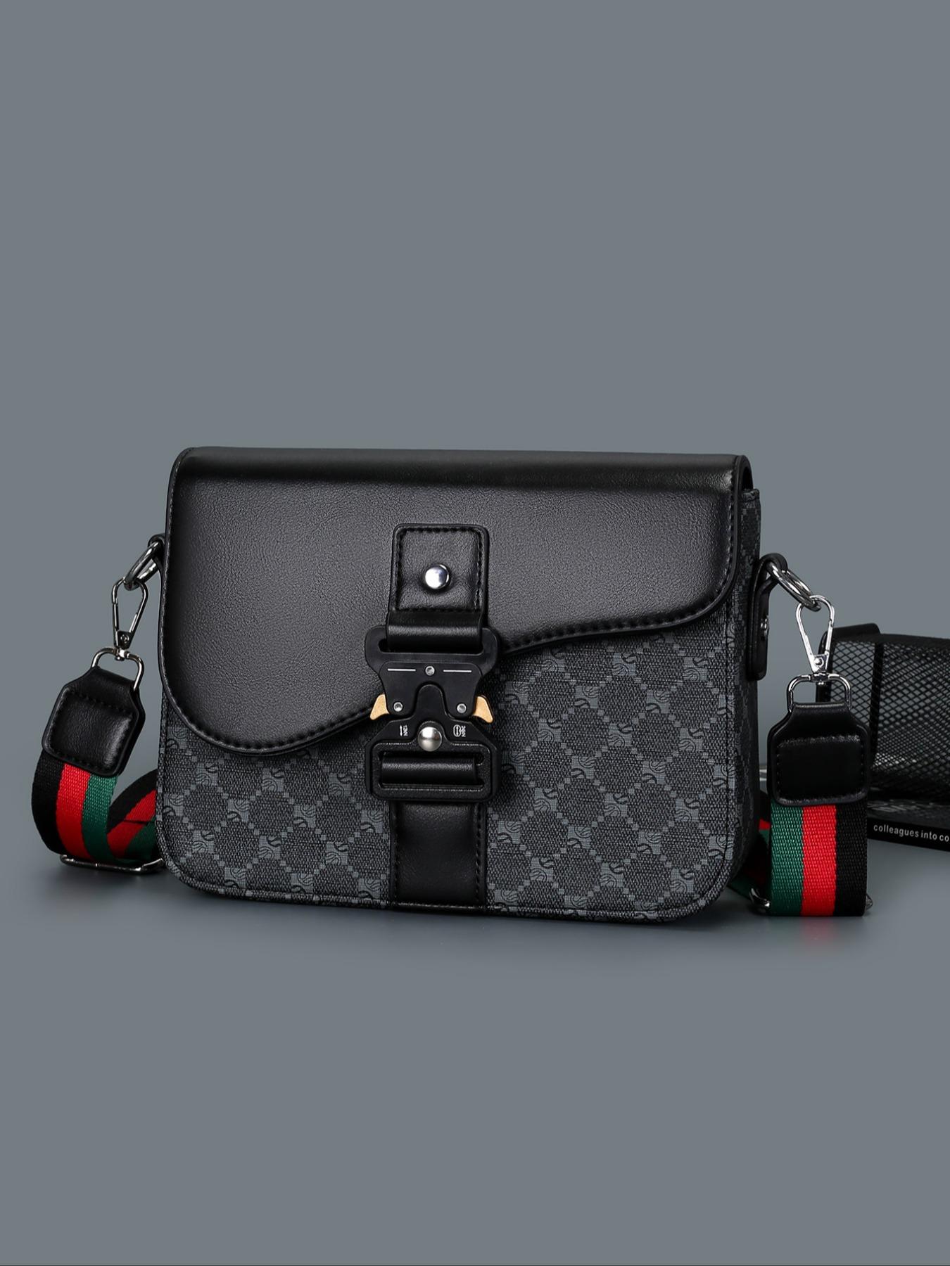 Men's Geometric Pattern Flap Closure Fashion Crossbody Bag, Casual Shoulder Bag, Multifunctional PU Leather Travel Bag, Casual Daily Use, Work School Accessory, Multifunctional Portable Bag, High Quality Bag