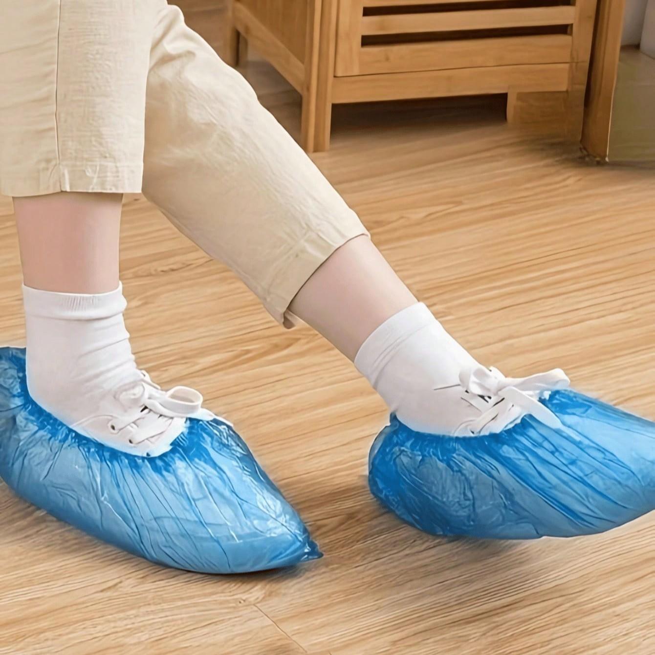 100pcs Portable Shoe Covers, Ideal for Cleaning Supplies, Travel Hotels, Outdoor Cycling, Blue Design, Keeps Shoes Dry in Rainy Weather