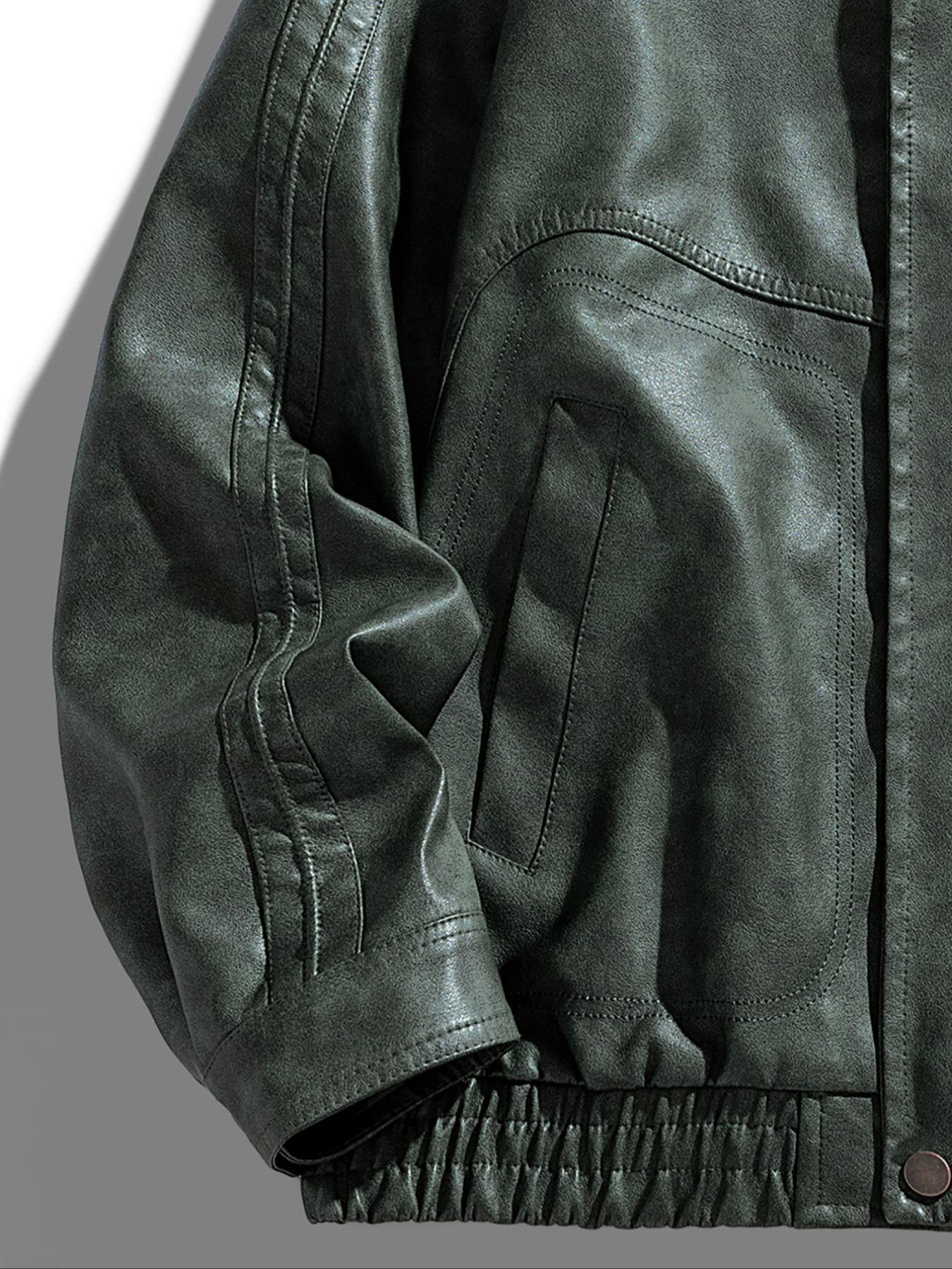 Men's American Vintage Leather Jacket, Classic Two-Stripe Design Outerwear, Stylish Retro Motorcycle Coat for Casual Wear