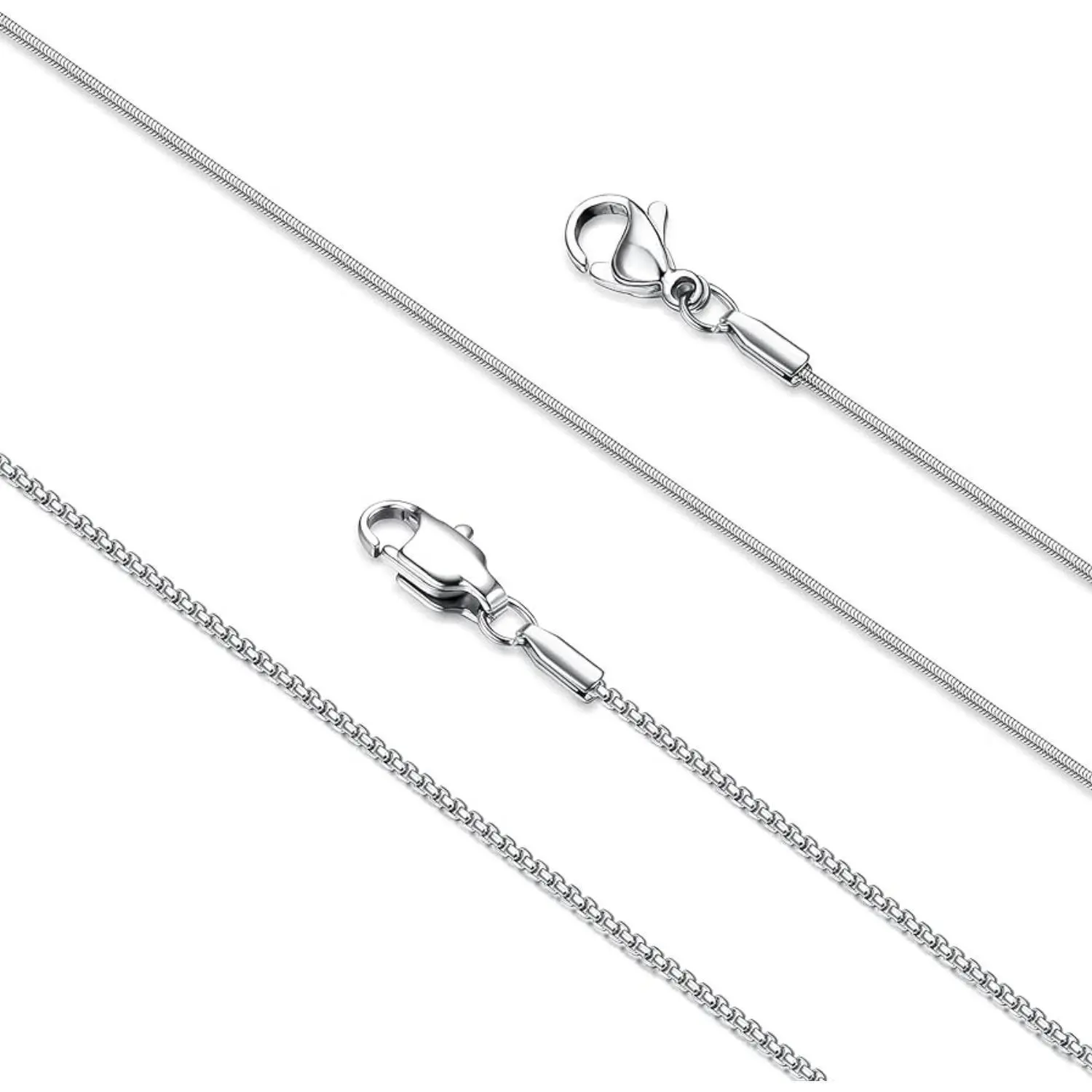 CASSIECA 1mm Super Thin & Strong Stainless Steel 2-Strand Round Snake Box Chain Necklace, 16-30 Inch, Necklaces for Women for Daily Wear Sohochic